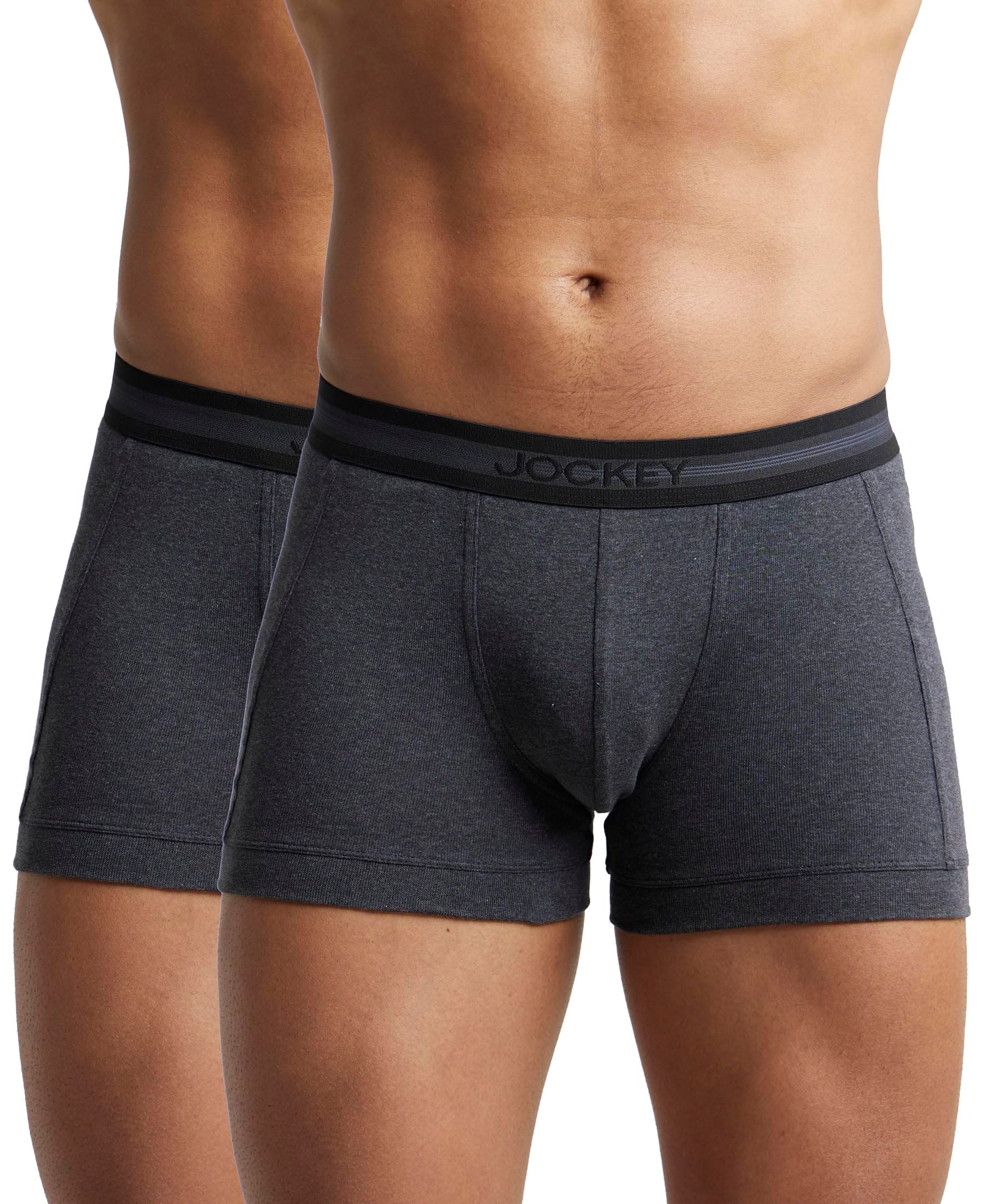 Jockey Men's Super Combed Cotton Rib Solid Trunk with Stay Fresh Properties (Pack of 2)_Style_1015_Black Melange_M