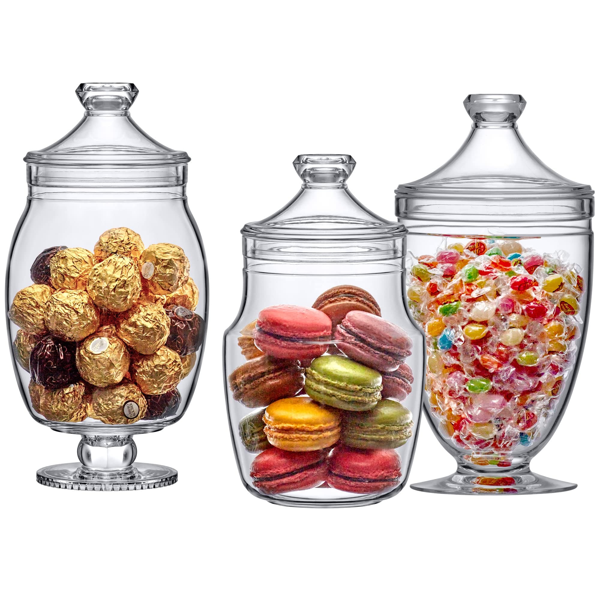 Amazing Abby - Keep - Acrylic Apothecary Jars (3-Piece Set, 52/50/46 oz) (NOT Glass), Plastic Jars with Lids, Bathroom Canisters, Candy Buffet, Wedding Display, BPA-Free and Shatter-Proof