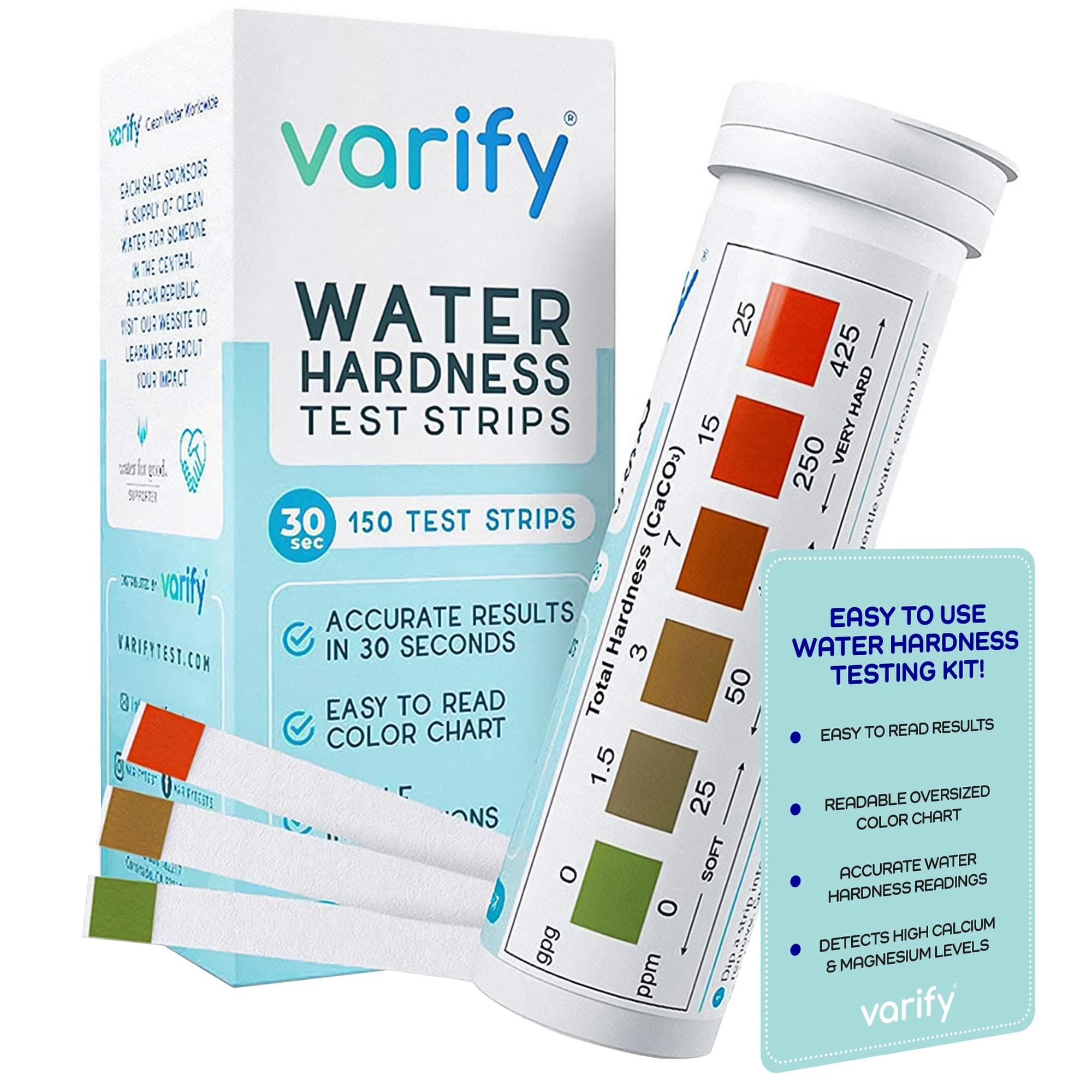 Premium Water Hardness Test Kit | Fast, Accurate Testing Strips for Softener, Dishwasher, Well, Spa, Pool | 150 Strips at 0-425 PPM | Calcium and Magnesium Total Hardness