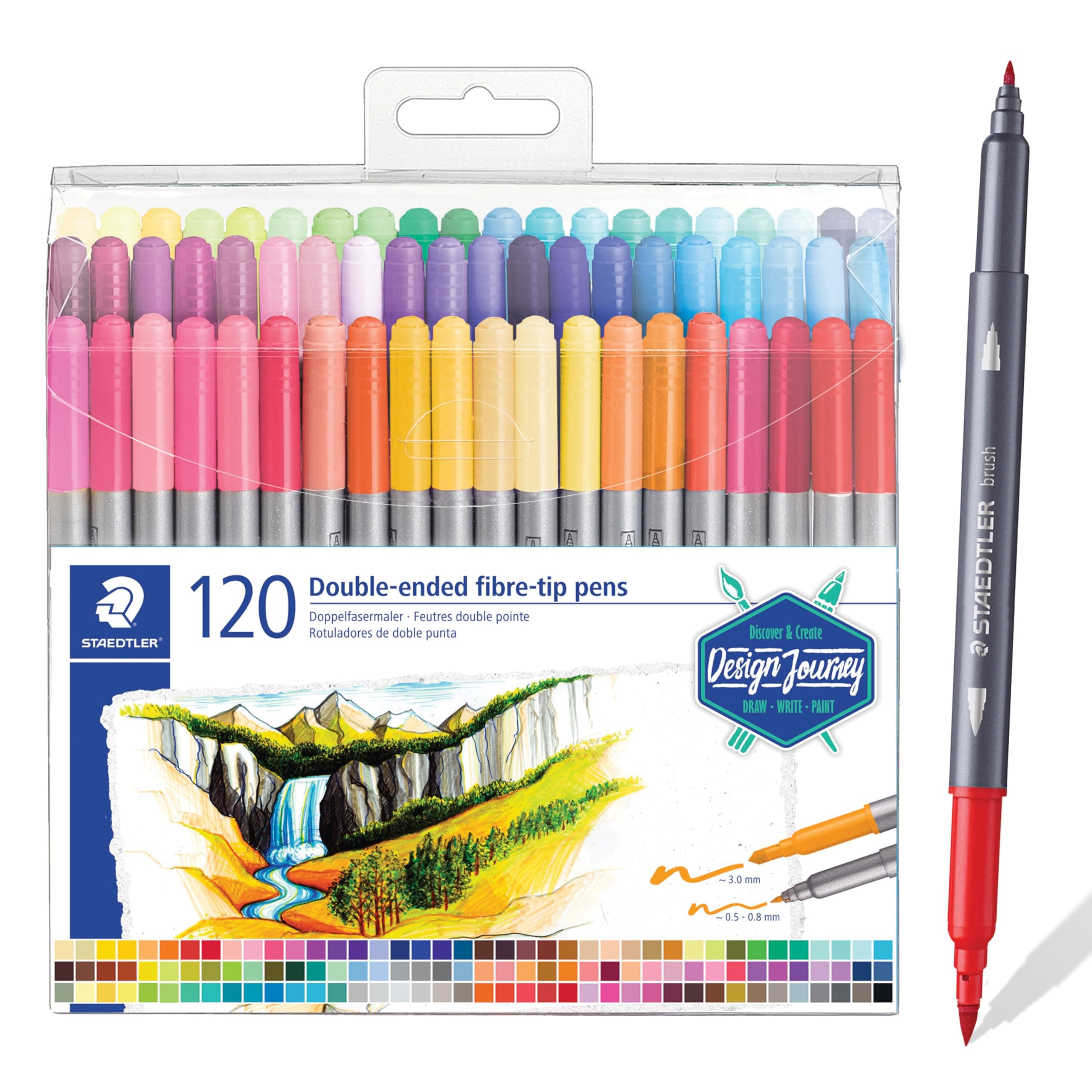 STAEDTLER Fibre tip marker pen set 2 tips 120 clrs wallet pack