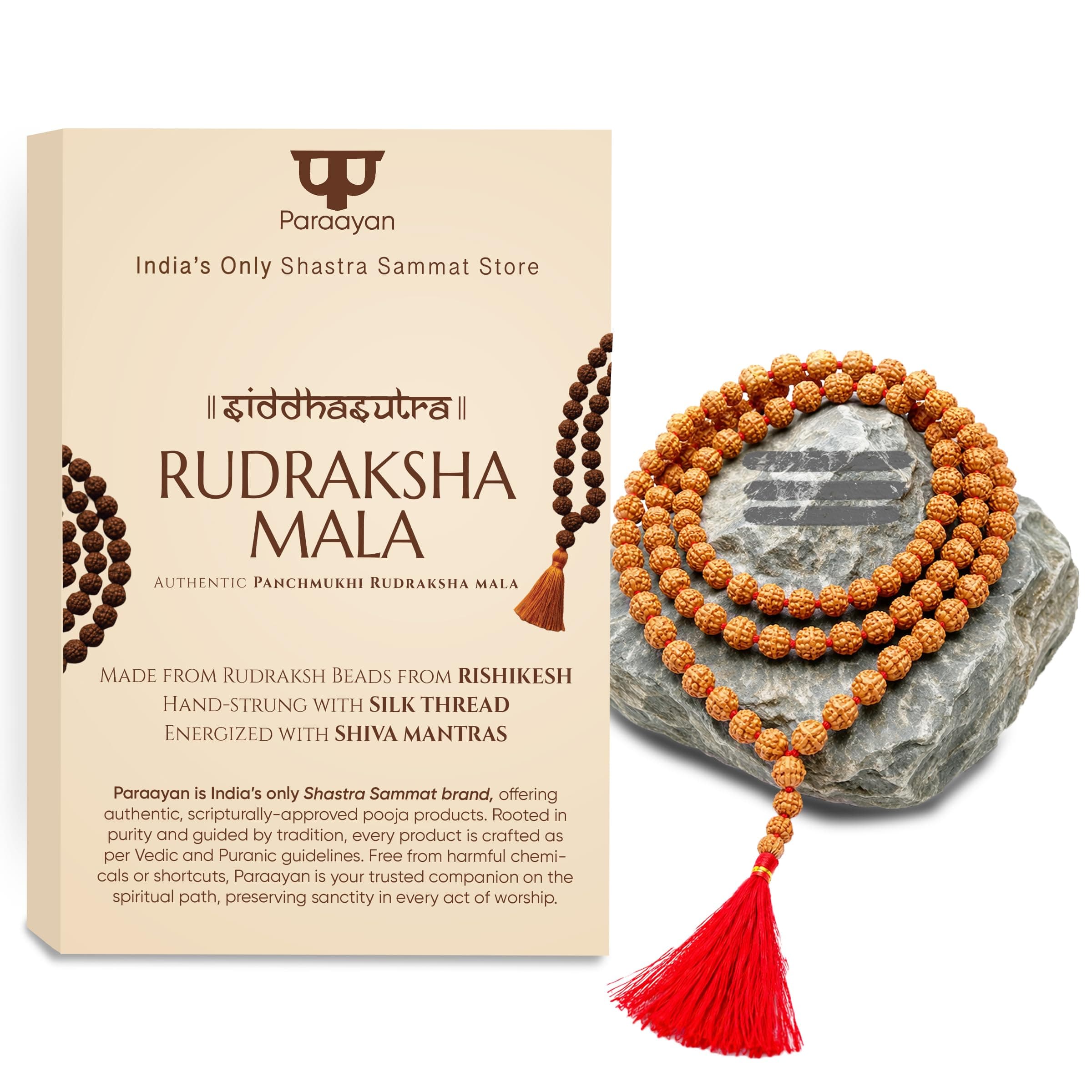 Paraayan Panchmukhi Rudraksha Mala 108 Beads | Original 5 Mukhi Rudraksha | Perfect for Pooja Meditation & Jaap Mala | Pack of 1