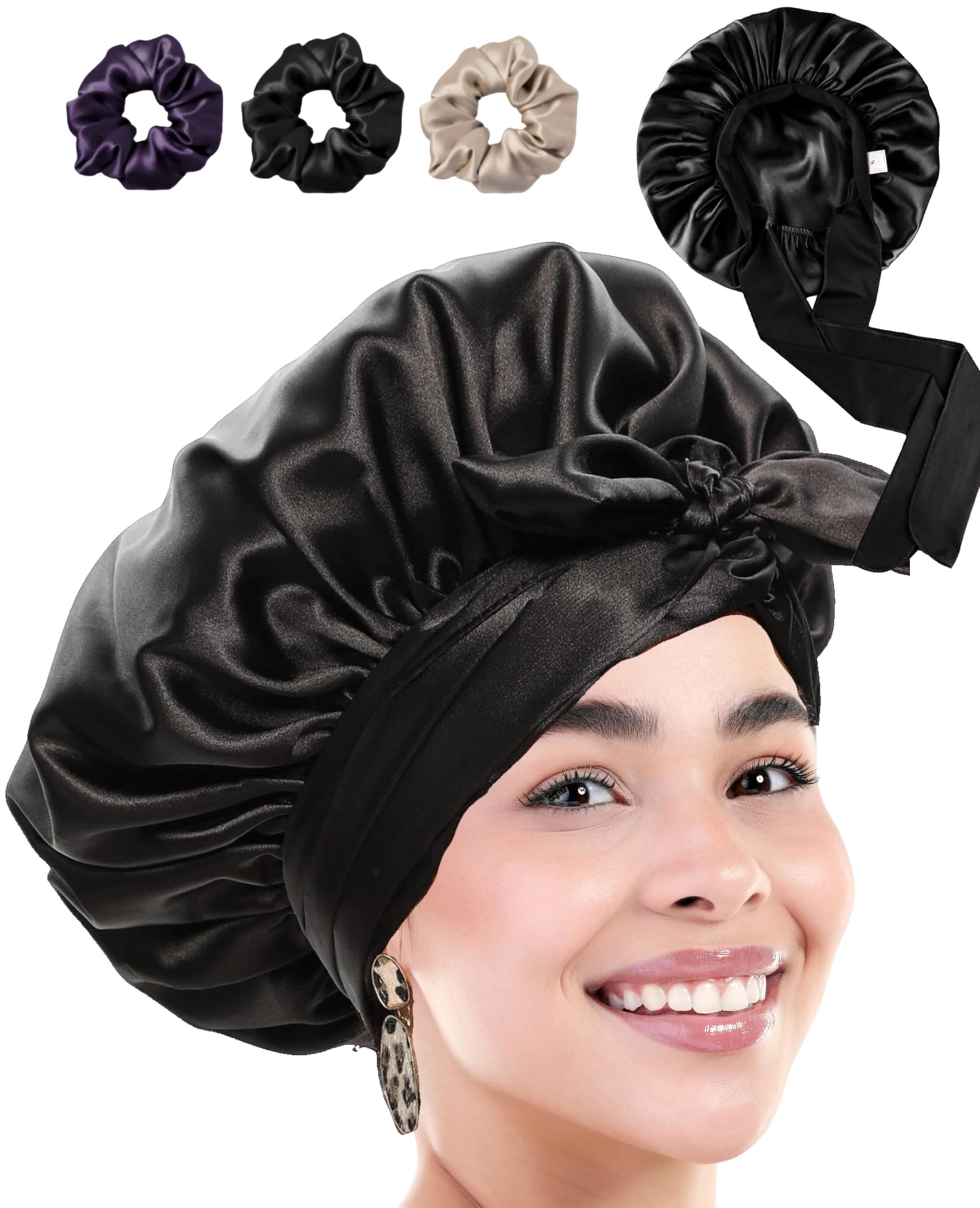 Atrube Satin Bonnet for Women, African Head Wrap for Black Women, Hair Bonnets for Sleeping Silk Bonnet for Braids