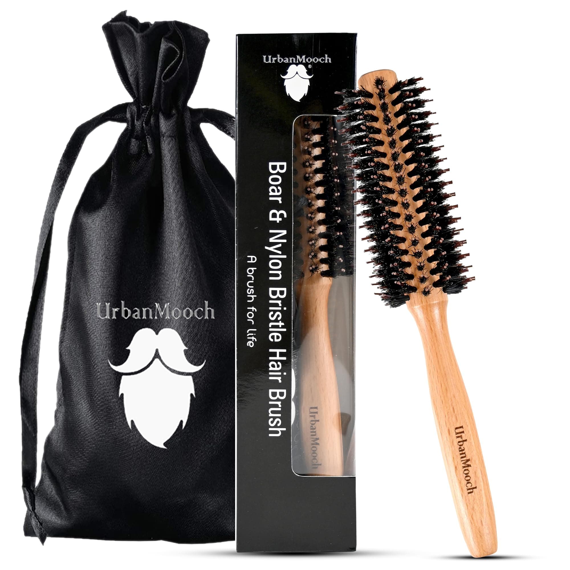 UrbanMooch Round Hair Brush for Men | Nylon & Boar Bristle Hair Brush with Anti-Slip Handle | Roller Comb for Men | Straightening, Curling & Blow Dry Styling