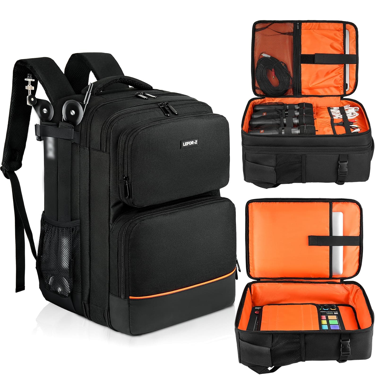 Audio Mixer Travel Case Fits for RODECaster Pro II,RODECaster Pro,RC Duo,Yamaha MG10XU,TC-Helicon GoXLR,Podcast DJ Mixer Backpack Bag with Multi-Pockets for Microphones,Cables,Podcast Equipment