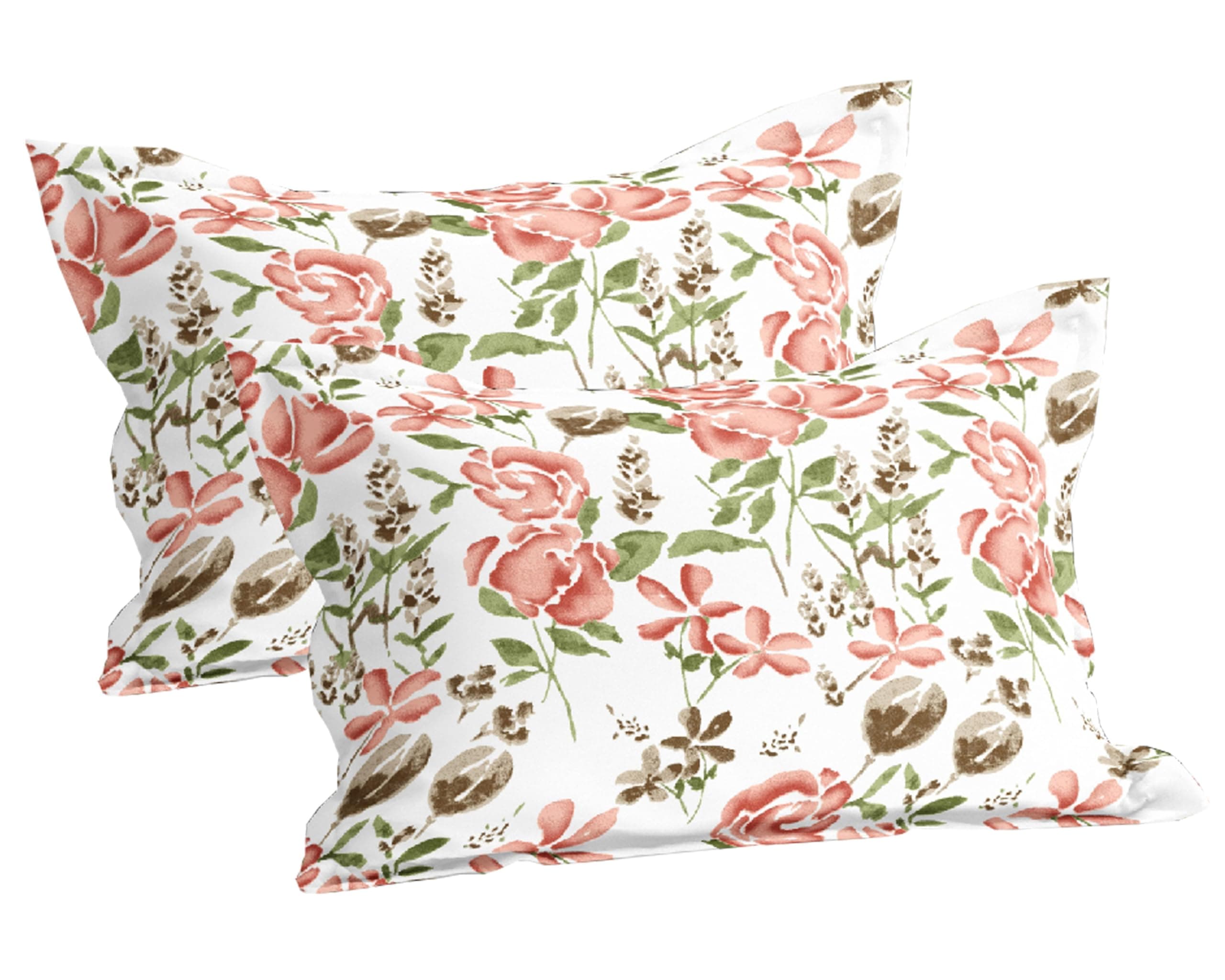 Trance Home Linen Floral 180 TC 100% Cotton Printed Pillow Covers | Pillow Cases | Set of 2 Piece Pillow Covers only |Large Size (20 X 30 inch, Huvu Red)