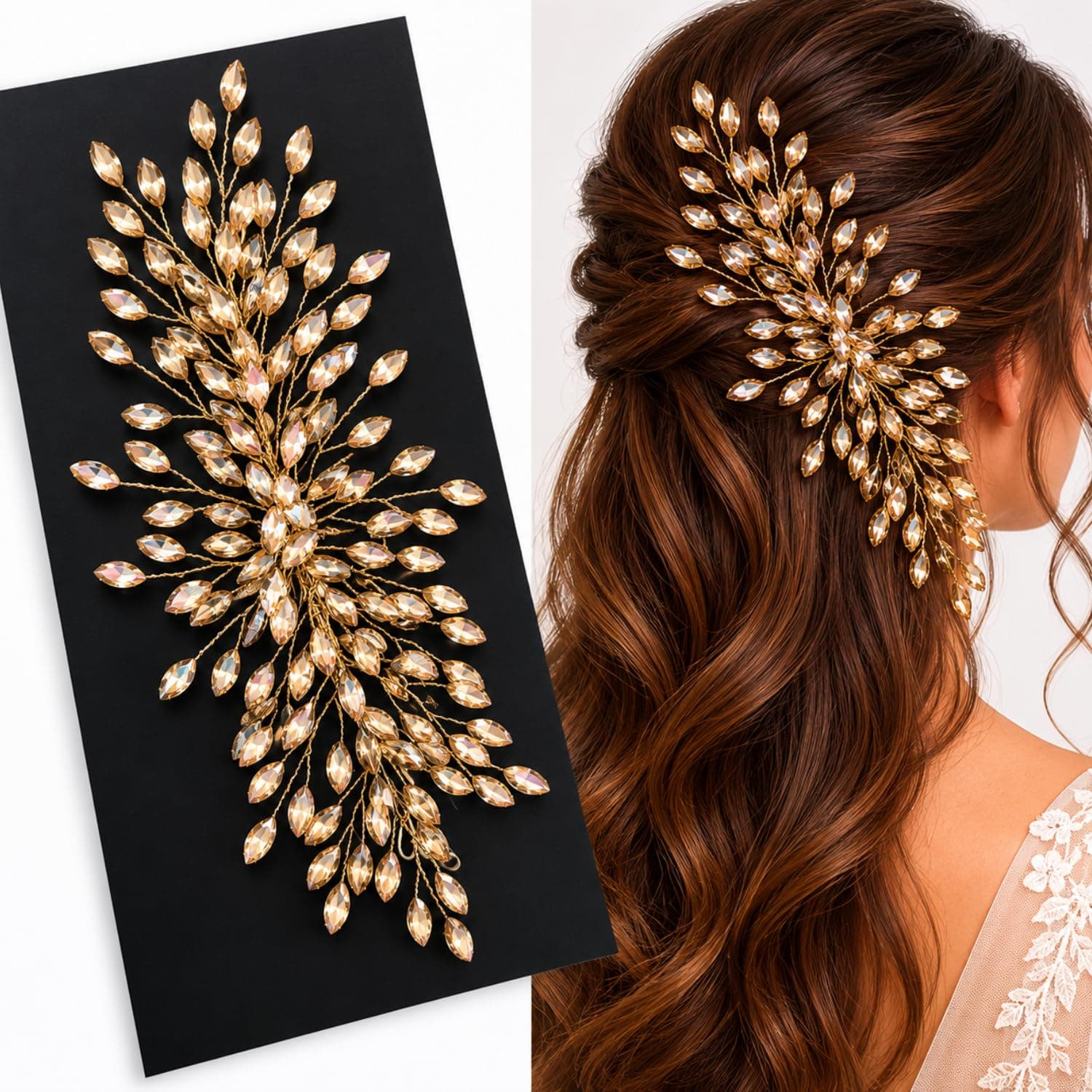 Samyak Studded Designer Golden Hair Vine/Tiara/Hair Clip/Hair Pin Accessories/Headband For Women and Girls