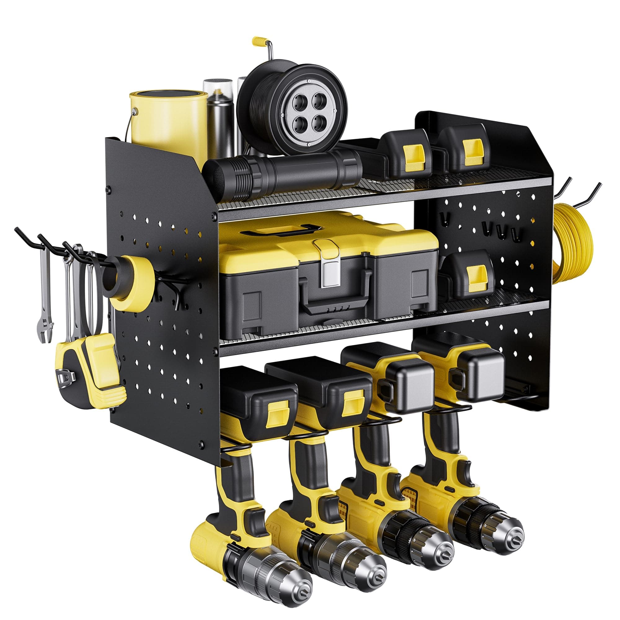 TRZZ Power Tool Organizer Wall Mount, 3-Layer Drill Rack, Black