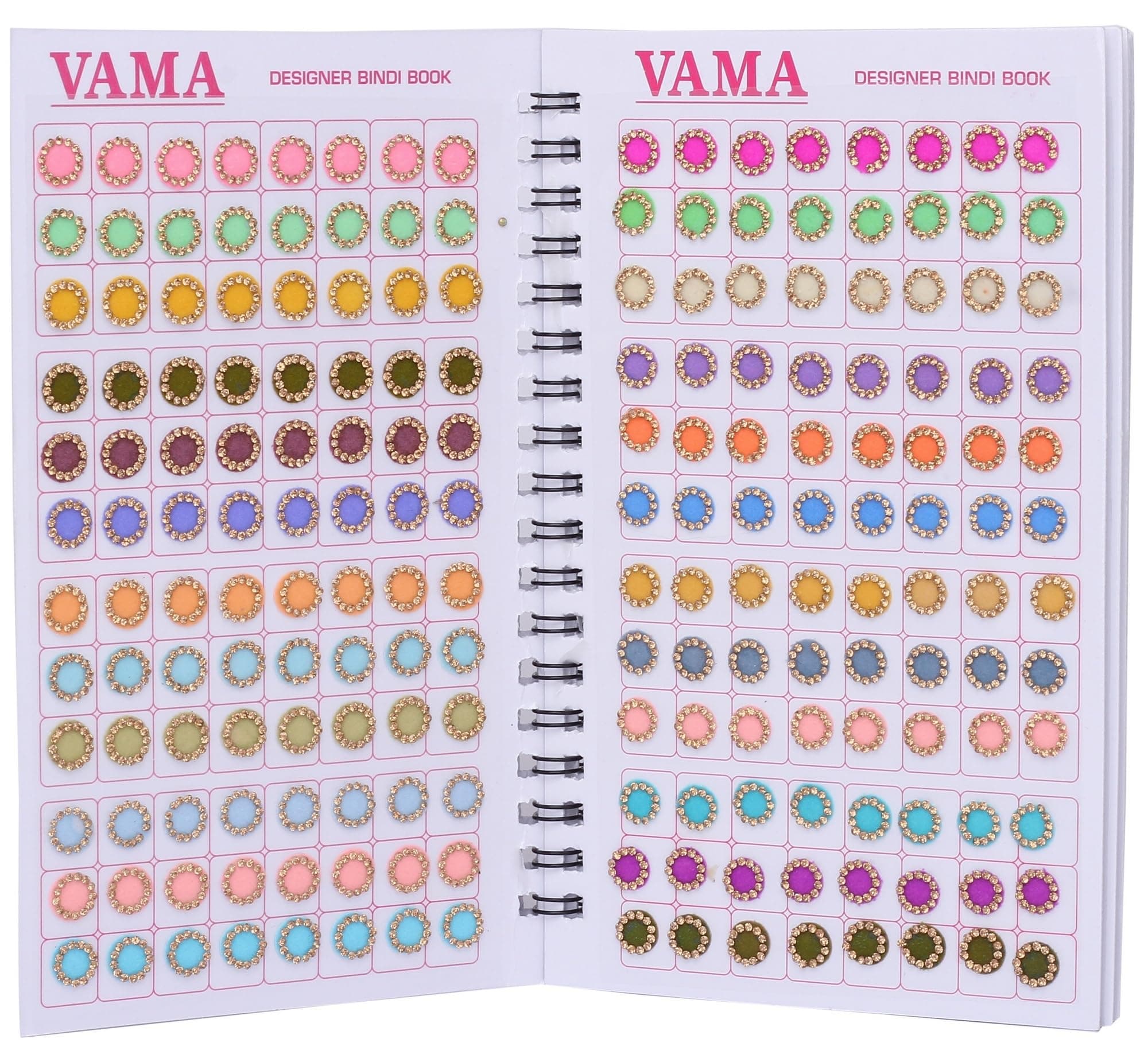 VAMA Self-Adhesive Fashions Multicolor Round Pastel English Mint Colors Stone Border Booklet Forehead Sindoor Sticker Bindi Book for Women, 8 x 9.5 x 0.1 Centimeters