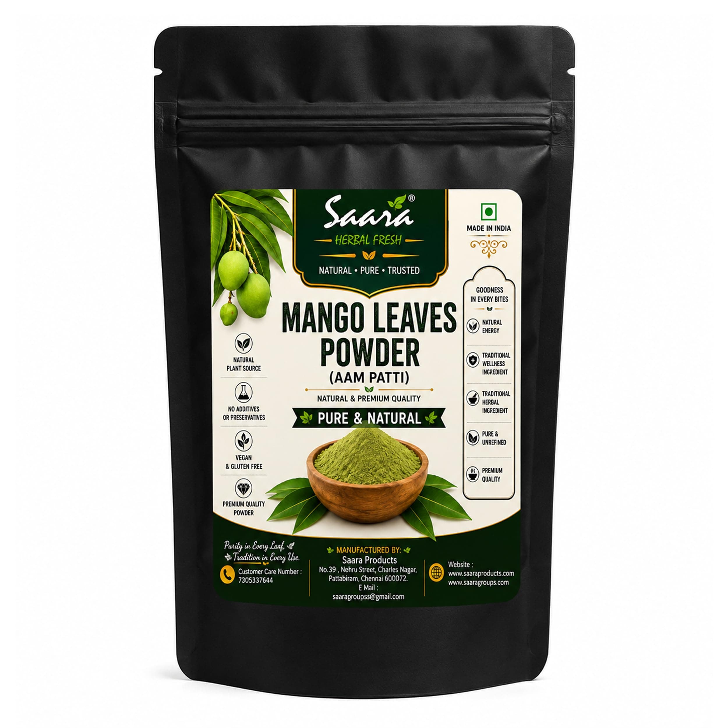 Saara HERBAL FRESH Mango Leaves Powder, 100g, Aam Patti, Maa Ilai, Mango Leaf Powder (Pack of 1 X 100g)
