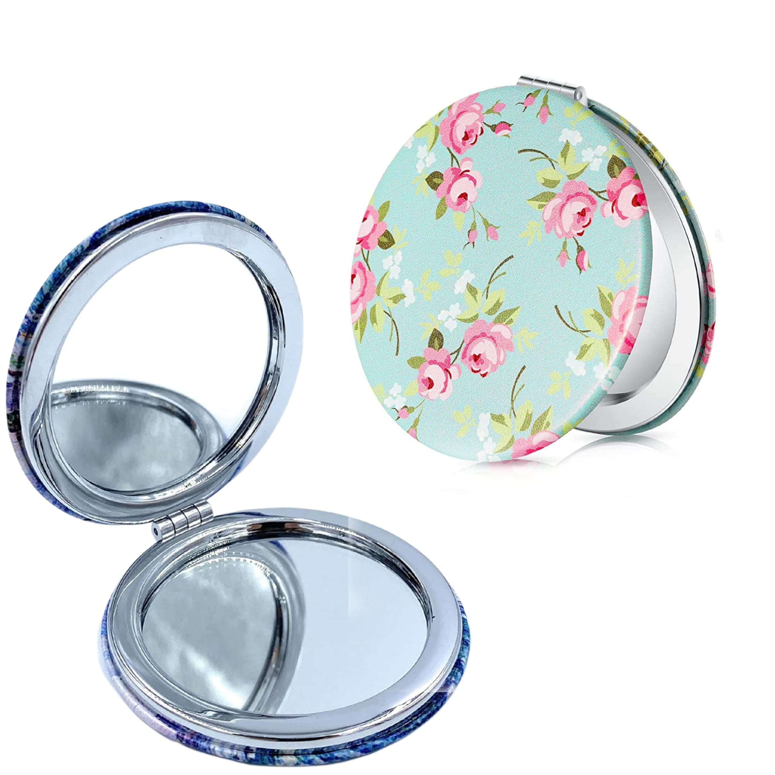 Compact Mirror for Vanity for Women, Men and Girls, Multicolored Elegant Round Glitter in Front Travel Cosmetic Mirrors for Pocket, Purse or Handbag, Portable Small Magnifying Handheld Mirror