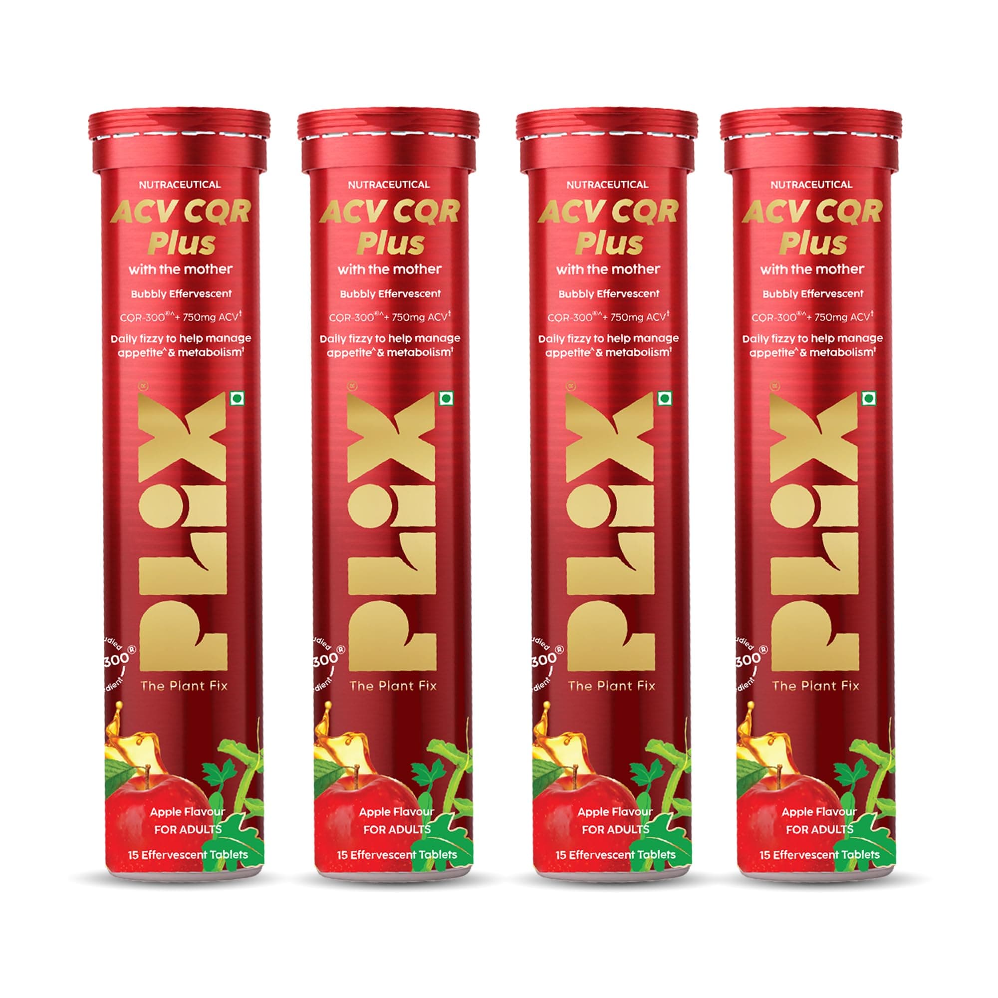 ACV CQR Plus Effervescent | Clinically Studied CQR-300® for GLP-1 Support | Helps Reduction in Fat, Waist & Hip Circumference, Metabolism & Appetite Control | Pack of 4
