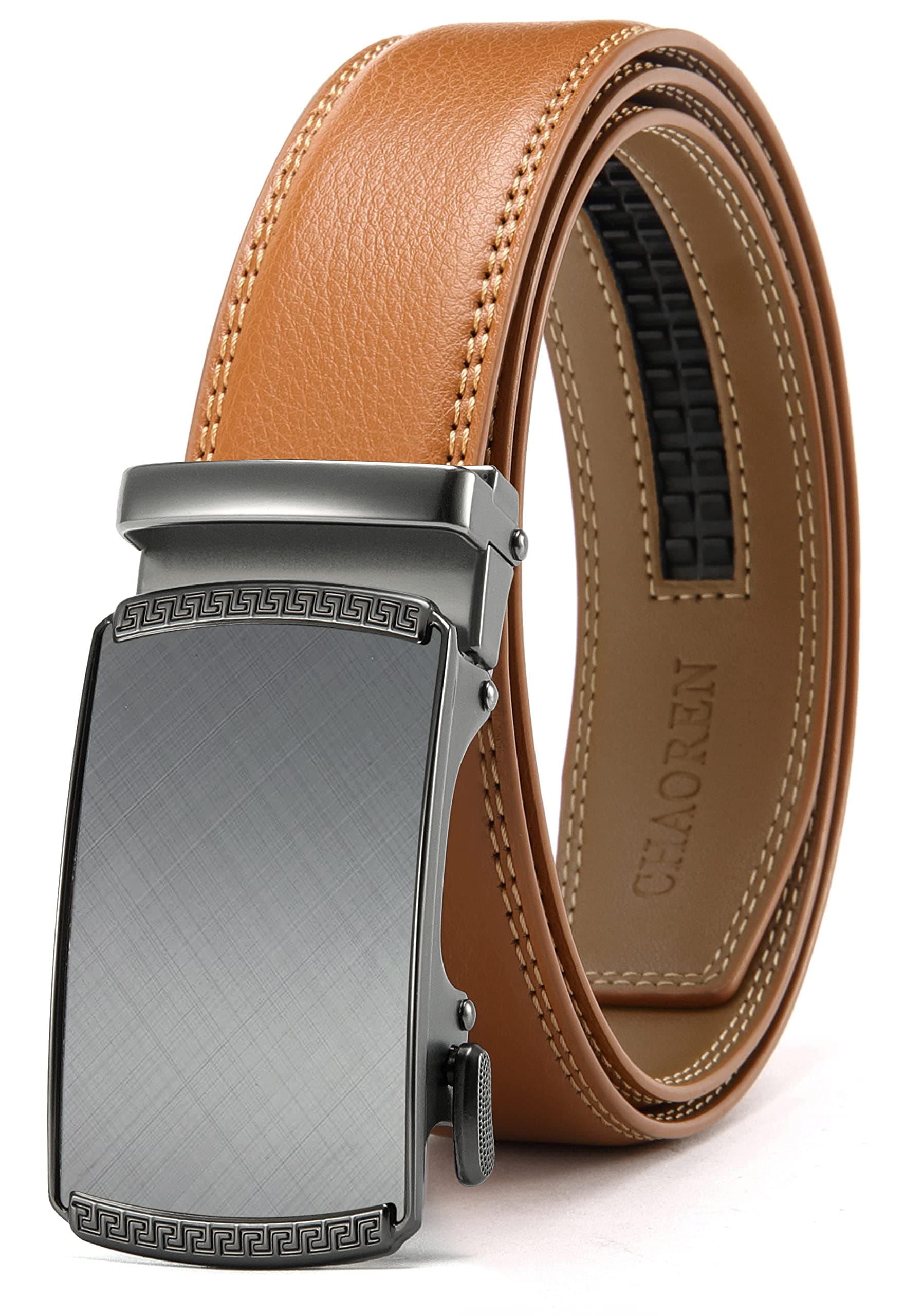 CHAOREN Mens Belt Leather Ratchet Belt - Customizable Fit, Effortless Style (35mm), Charcoal Depiction / Light Brown, 32" to 38" Waist Adjustable