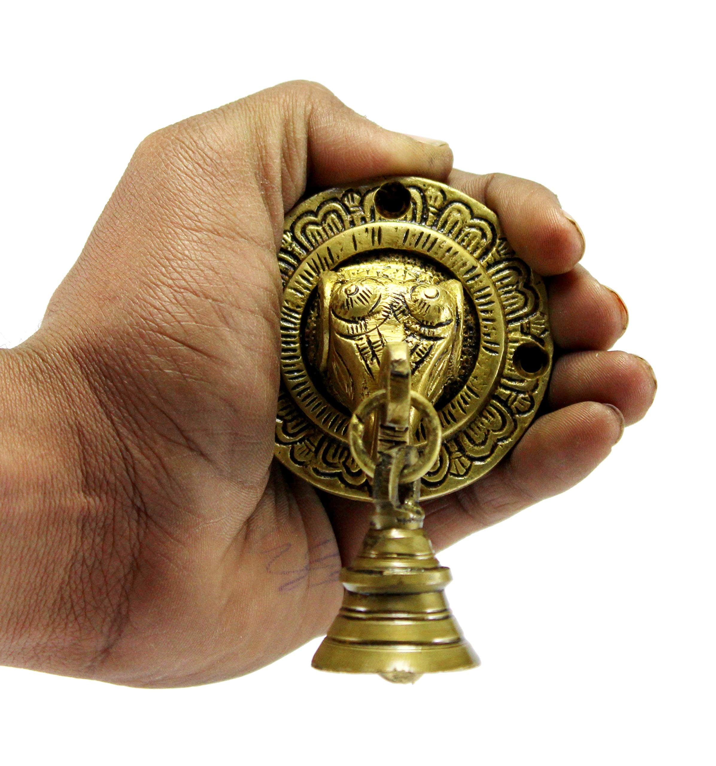 eSplanade Elephant Face Wall & Door Brass Decorative Bell Pair | Home Decor | Brass Showpiece (Pack of 2)