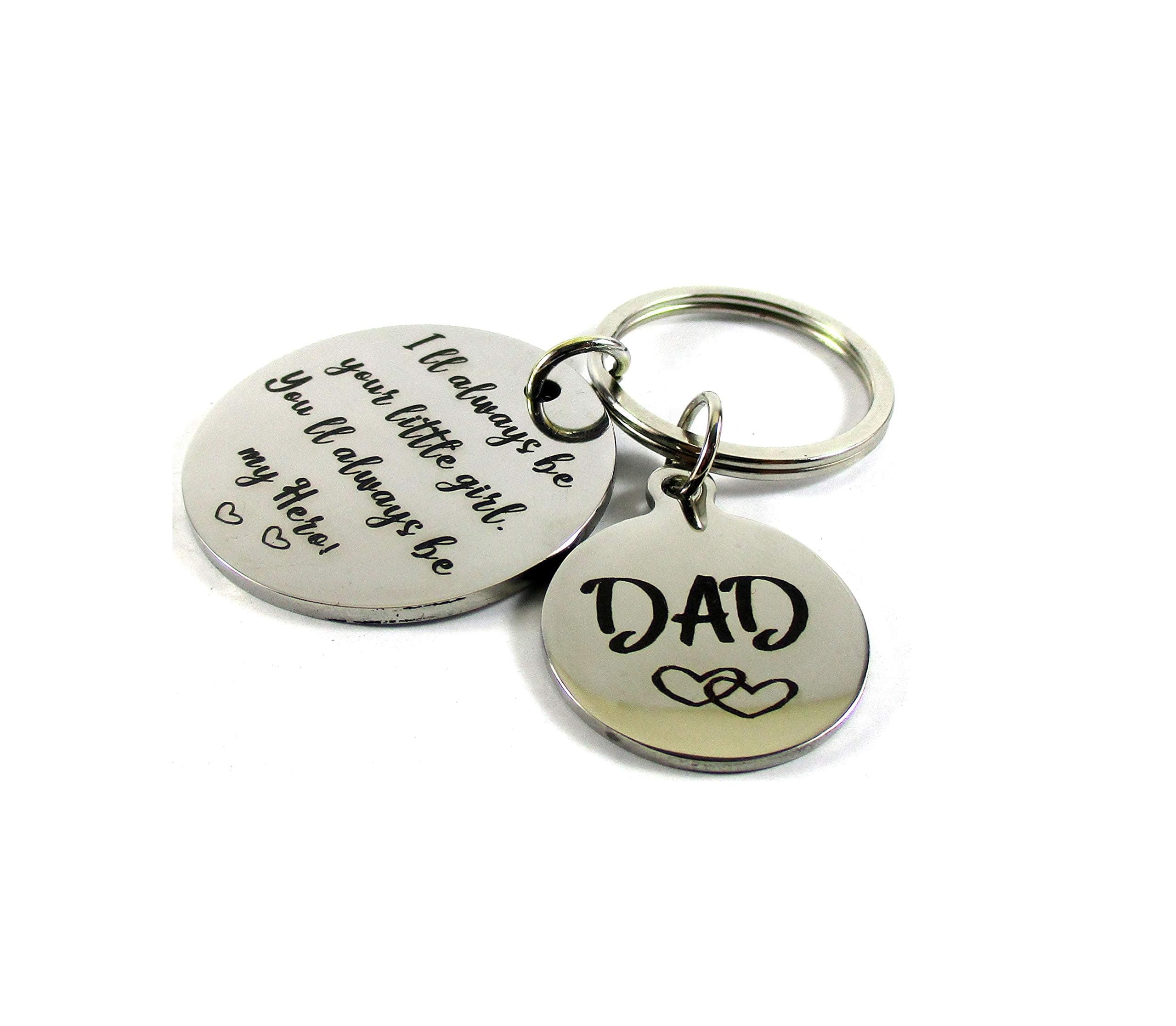 Street Soul Little Girl Dad Hero Quote Engraved Keychain Stainless Steel Silver Keyring on 2mm Tag Gift for Women & Men.