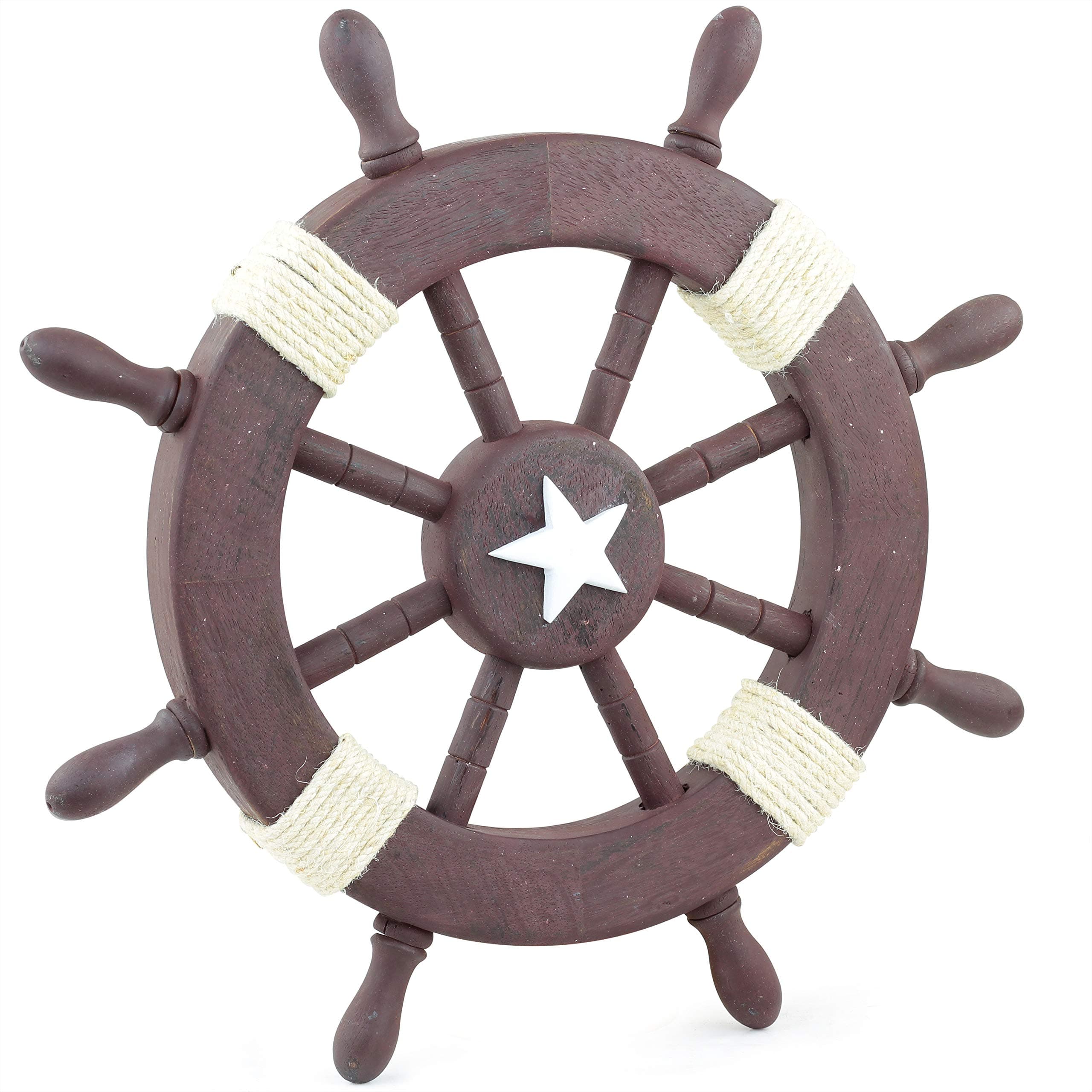 Nagina International Rustic Wood Finish Ship Wheel with Starfish for Beach Decoration (18")