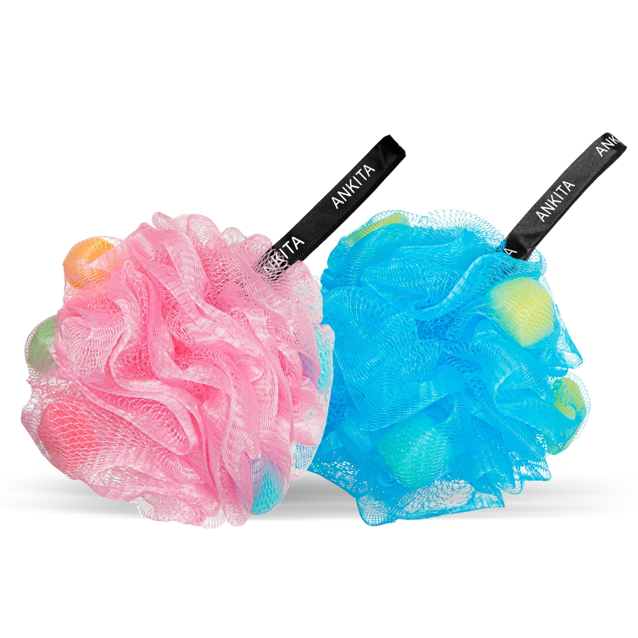 ANKITA Bath Essential Large Bath Loofah Sponge Scrubber Exfoliator | Luxury Bathing Round Loofah for Men and Women | Body Loofah, Soft, Exfoliated and Energized Skin | Pack of 2 (Multicolor)