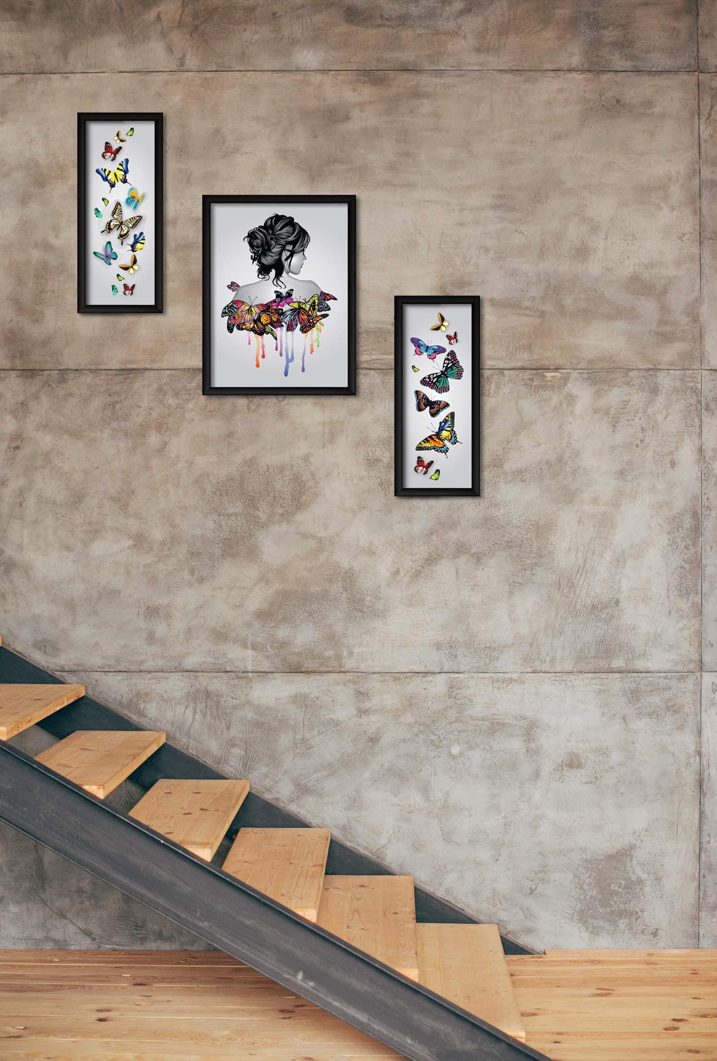 ArtX Paper Women Butterfly Wall Art, Multicolor, Abstract, Set of 1
