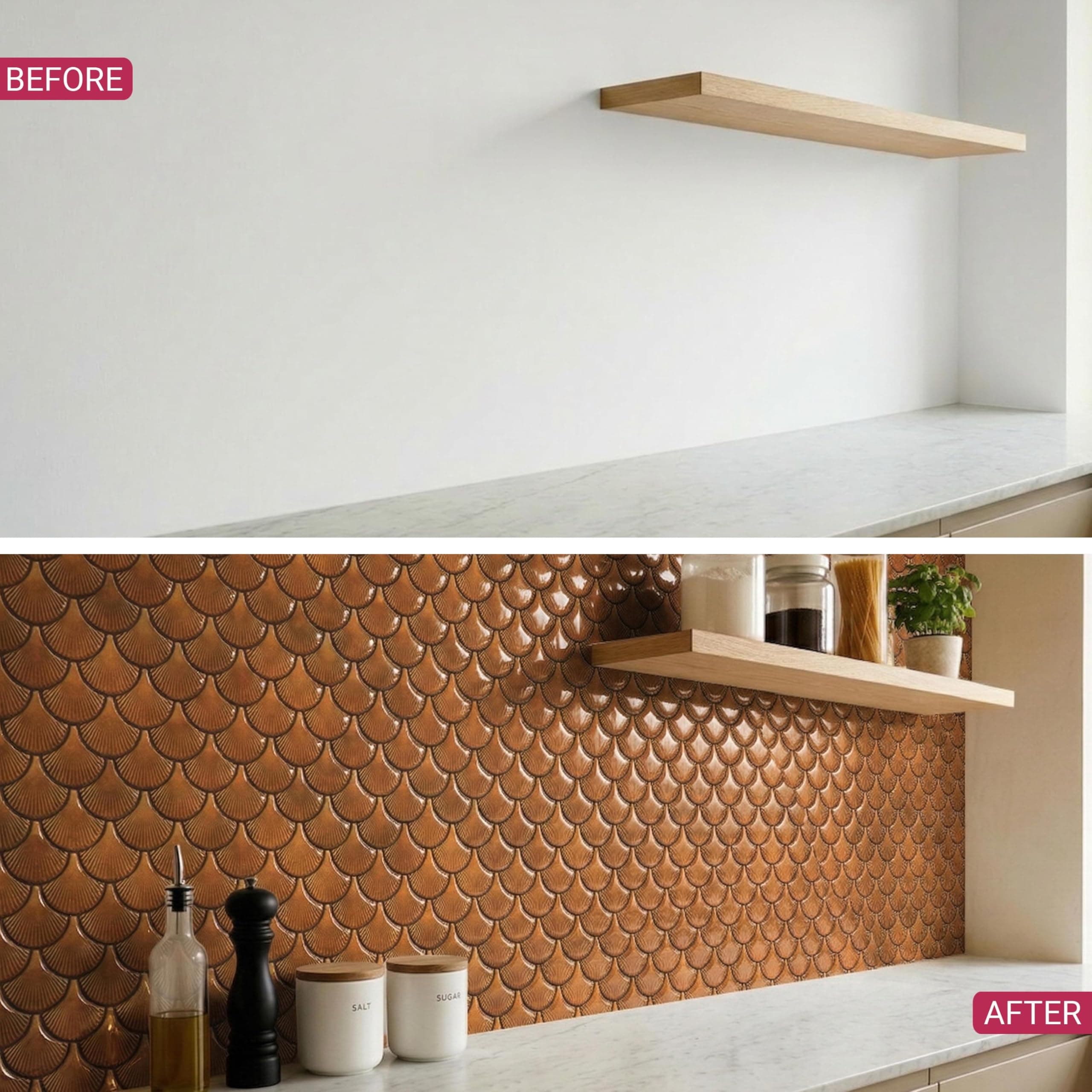 Mosaicowall Peel and Stick Tile PU Self Adhesive Vinyl Tiles, Decorative Tiles for Kichen, Interior Renters, Bedroom, Living Room (Set of 10) (Yam Orange) | Style 129