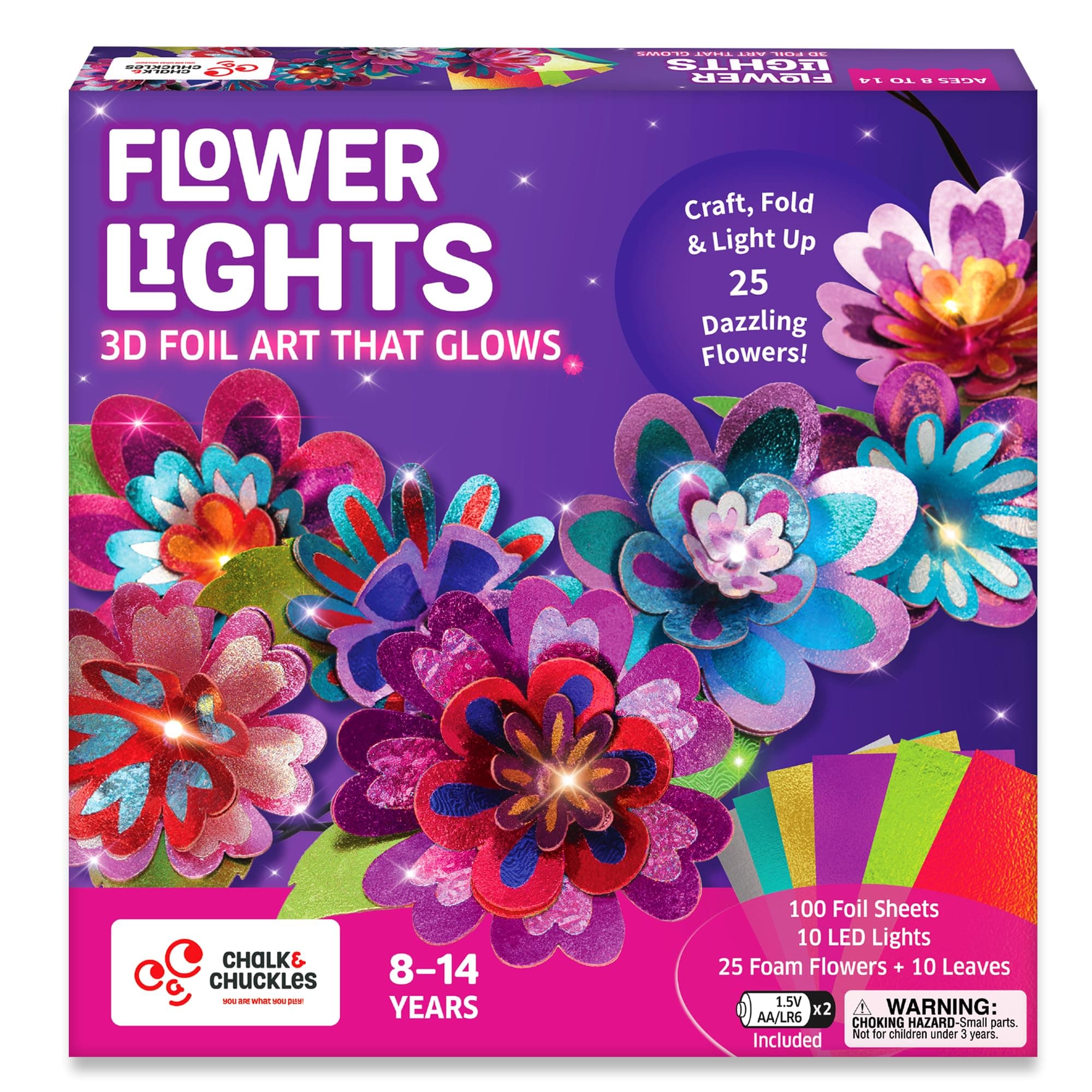Chalk & Chuckles Flower Lights, DIY Foil Art Craft Kit for Girls 9-12 Years