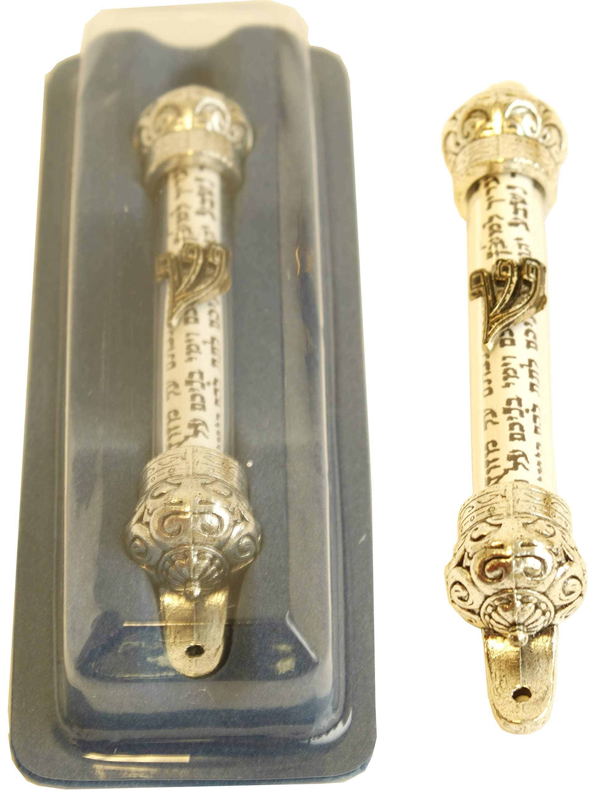 Holy Land Market Silver Tone Crown Mezuzah with Scroll (5 inches)