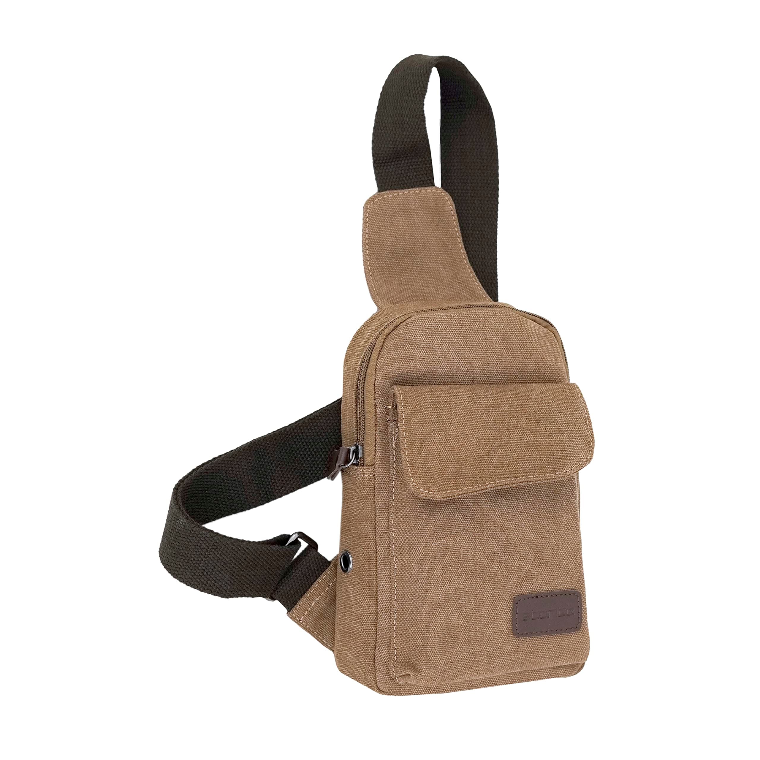 Storite Canvas Crossbody Stylish Shoulder Bag, Lightweight One Strap Sling Bag for Men & Women (Brown - 23.50 x 14 x 5 Cm)