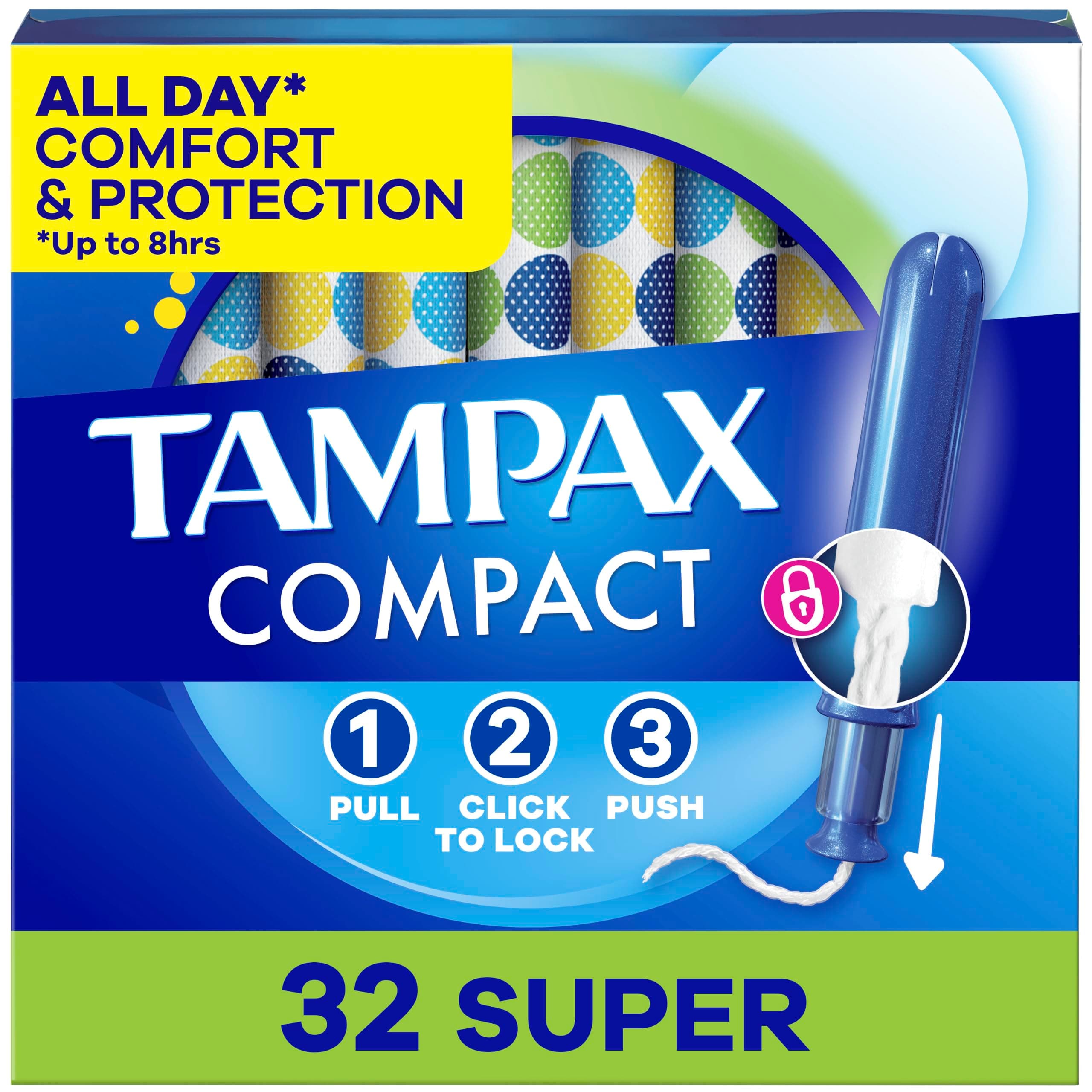 Tampax Pocket Pearl Tampons Super Absorbency with LeakGuard Braid, Unscented, 32 Count