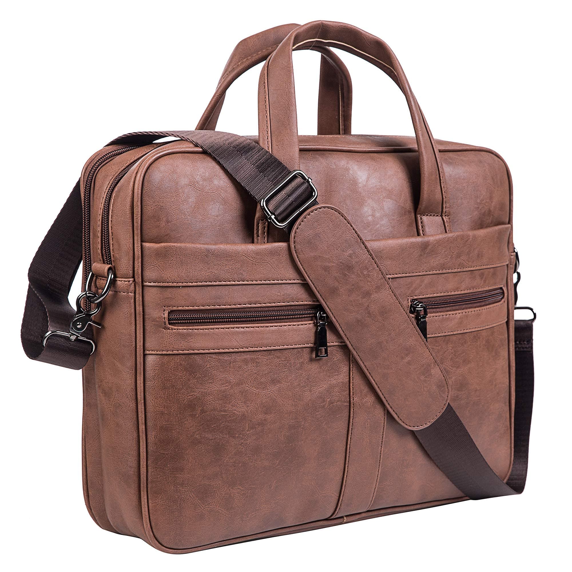 seyfocnia Men's Business Travel Briefcase Leather Handmade Messenger Bags Laptop Bag