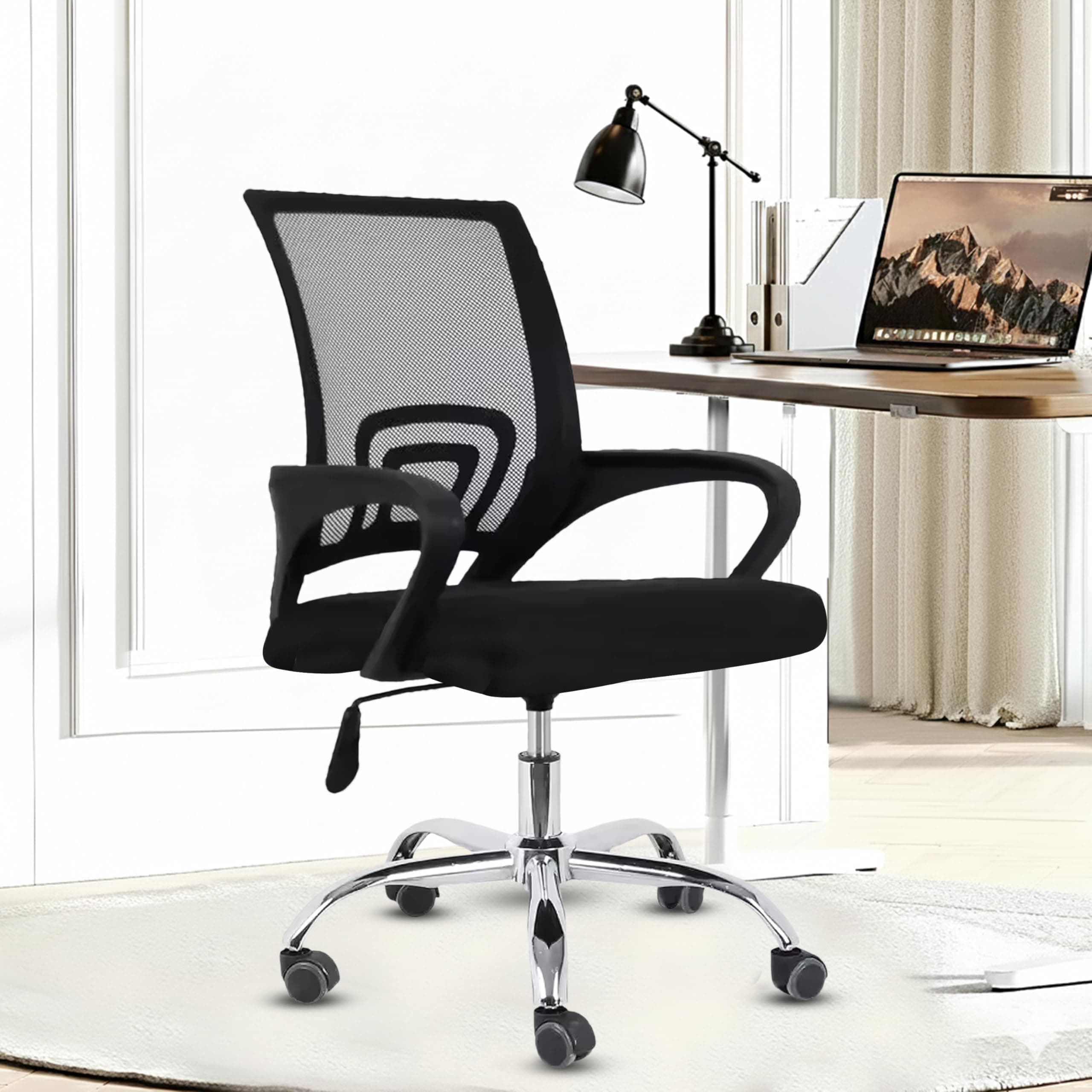 Casa Copenhagen Mesh Mid Back Office/Study/Computer/Revolving/Desk Chair for Work from Home -Metal Base, Height Adjustable Seat