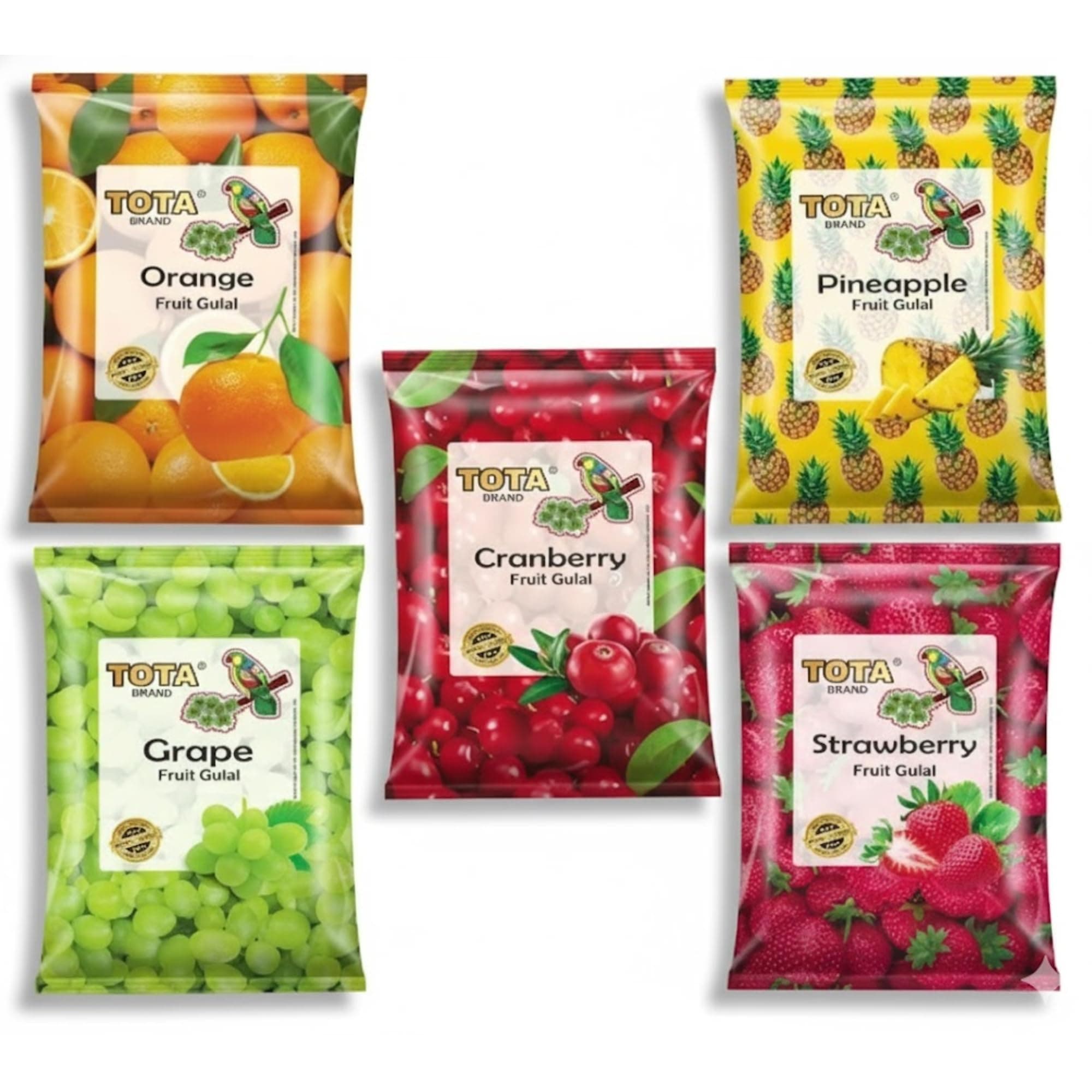 Tota Real Fruit Gulal Holi Colour | Organic Holi Gulal for Safe and Natural Holi | Skin Friendly Easy to Wash Herbal Holi Colors Powder in Fruity Flavours - Set of 5 Holi Colours Powder