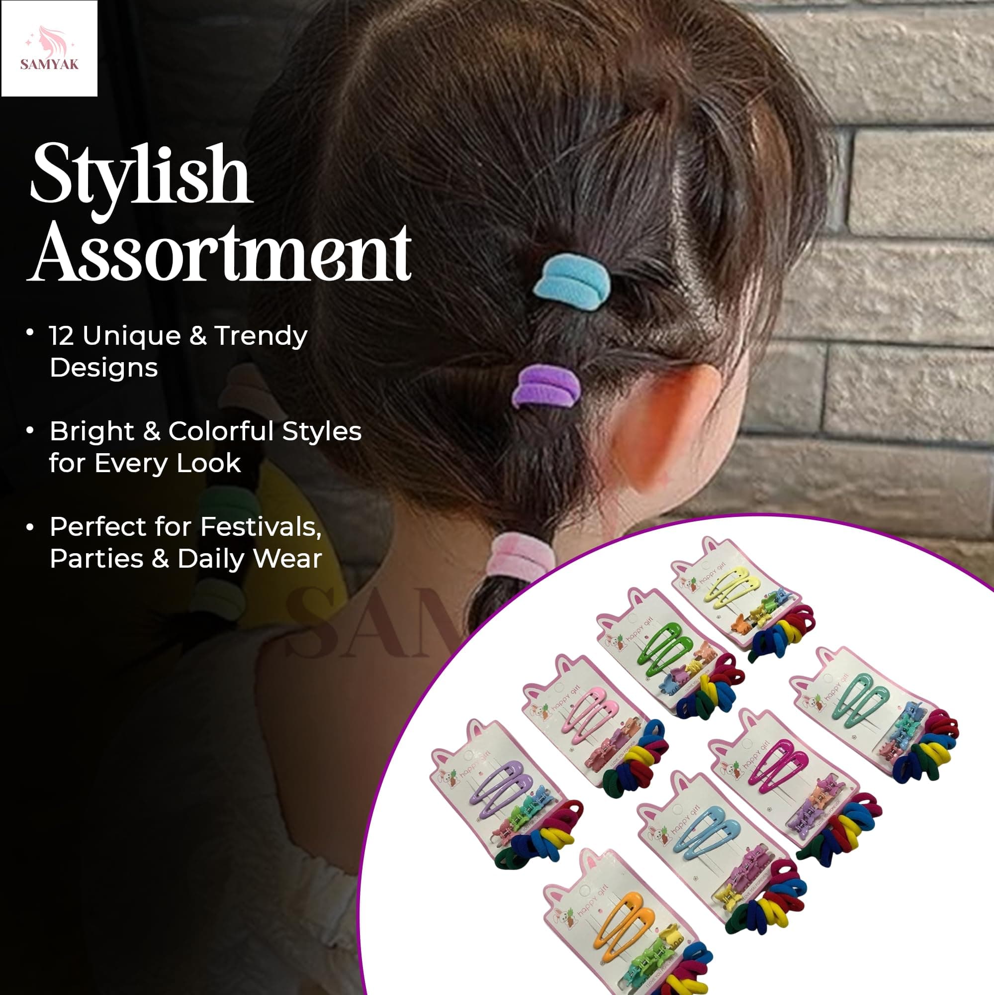 Samyak 12 Set of Hair Clips Combo Girls Navratri Kanya Pujan Colorful Hair Accessories Gifts