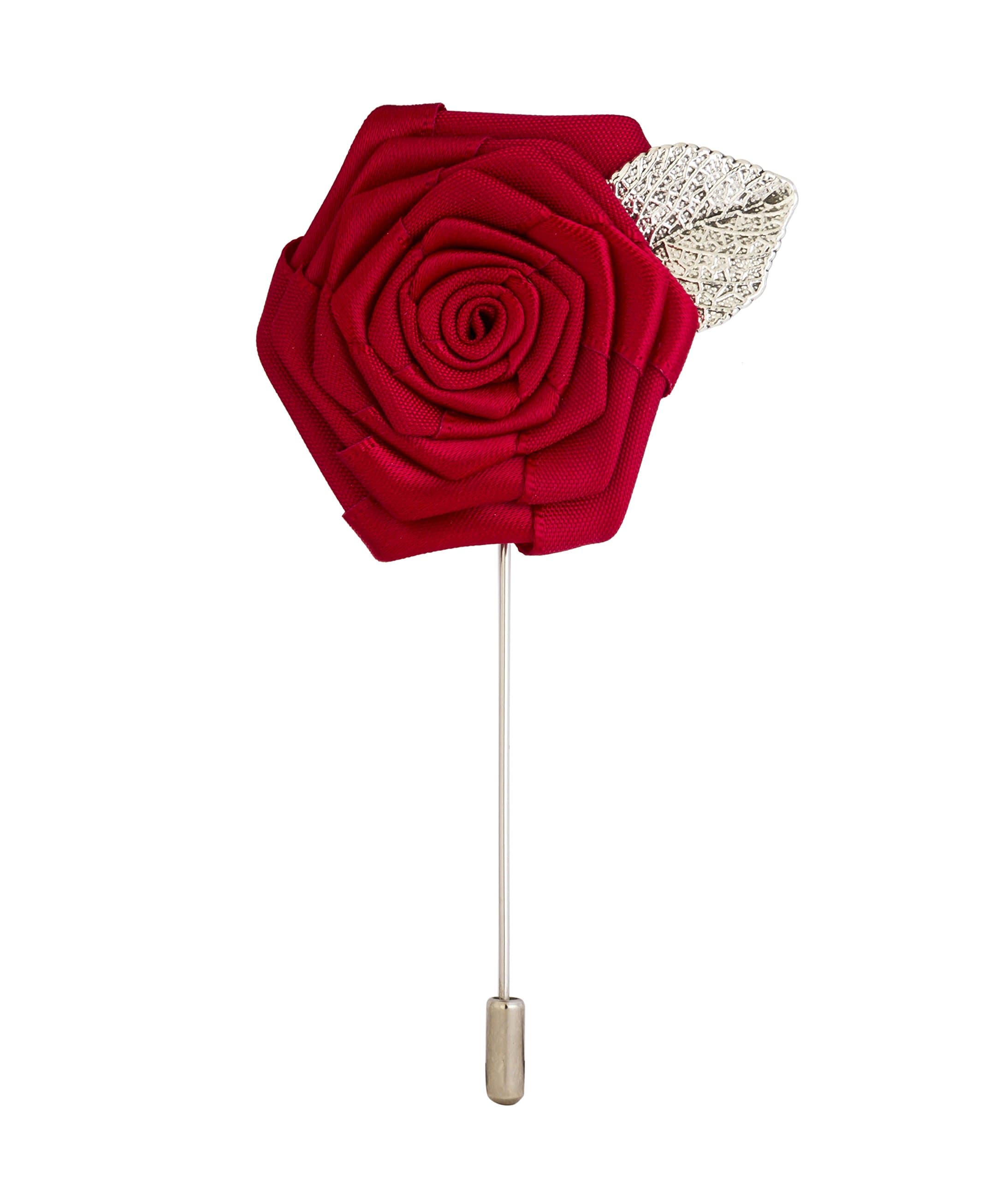 Knighthood Maroon Flower with Silver Leaf Lapel Pin Suit Collar Accessories Brooch for Men