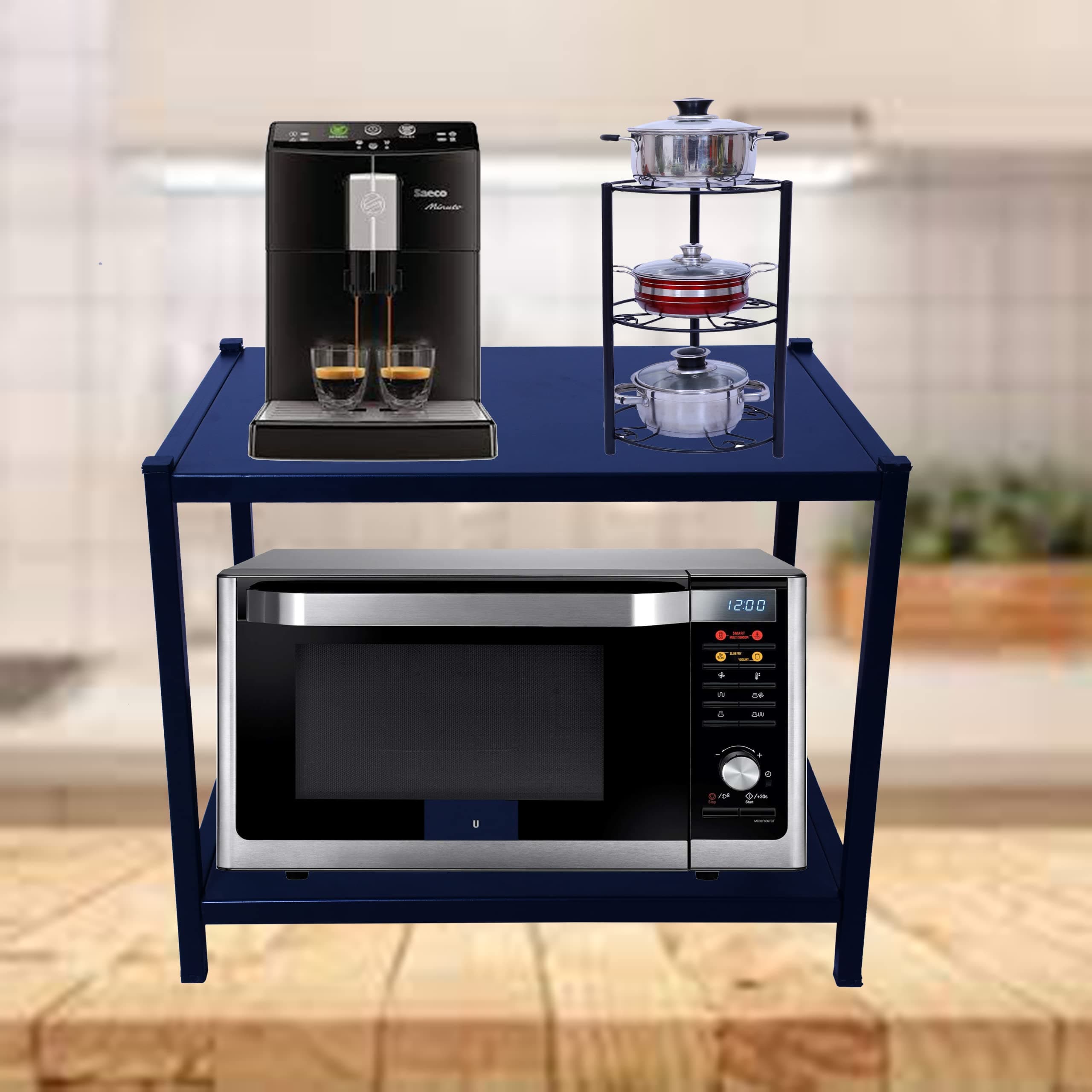 D&V Engineering Multipurpose Microwave Oven Stand For Kitchen Countertop Storage Organizer- Black