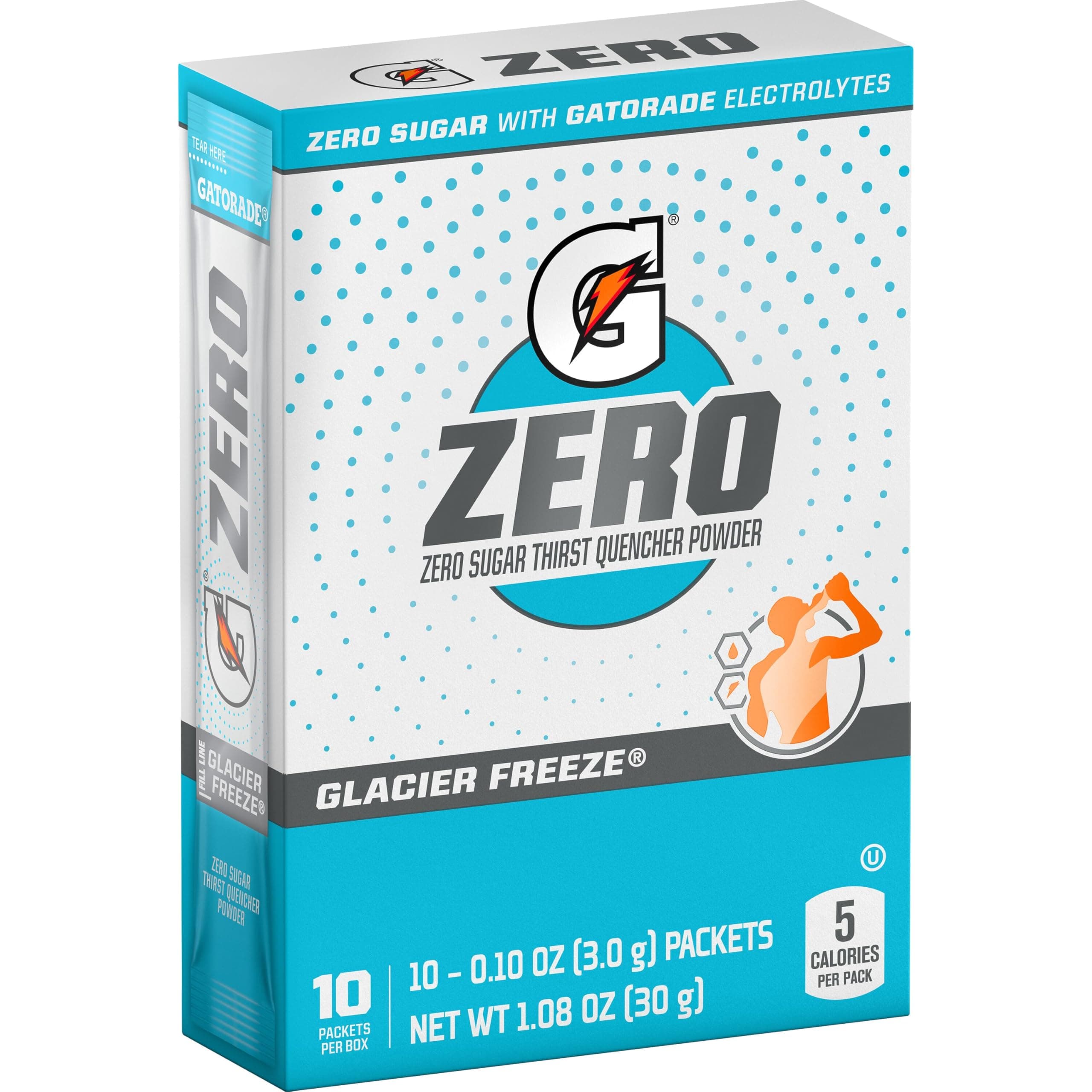 GATORADE - Glacier Freeze Sports Drinks Zero Sugar Powder Packets (3.5g x 8 Packets) By COUGAR | Hydration Powder with Essential Electrolytes | Refreshing Cool Flavor Sports Drink | Workout & Fitness Hydration Support – (Imported - USA)