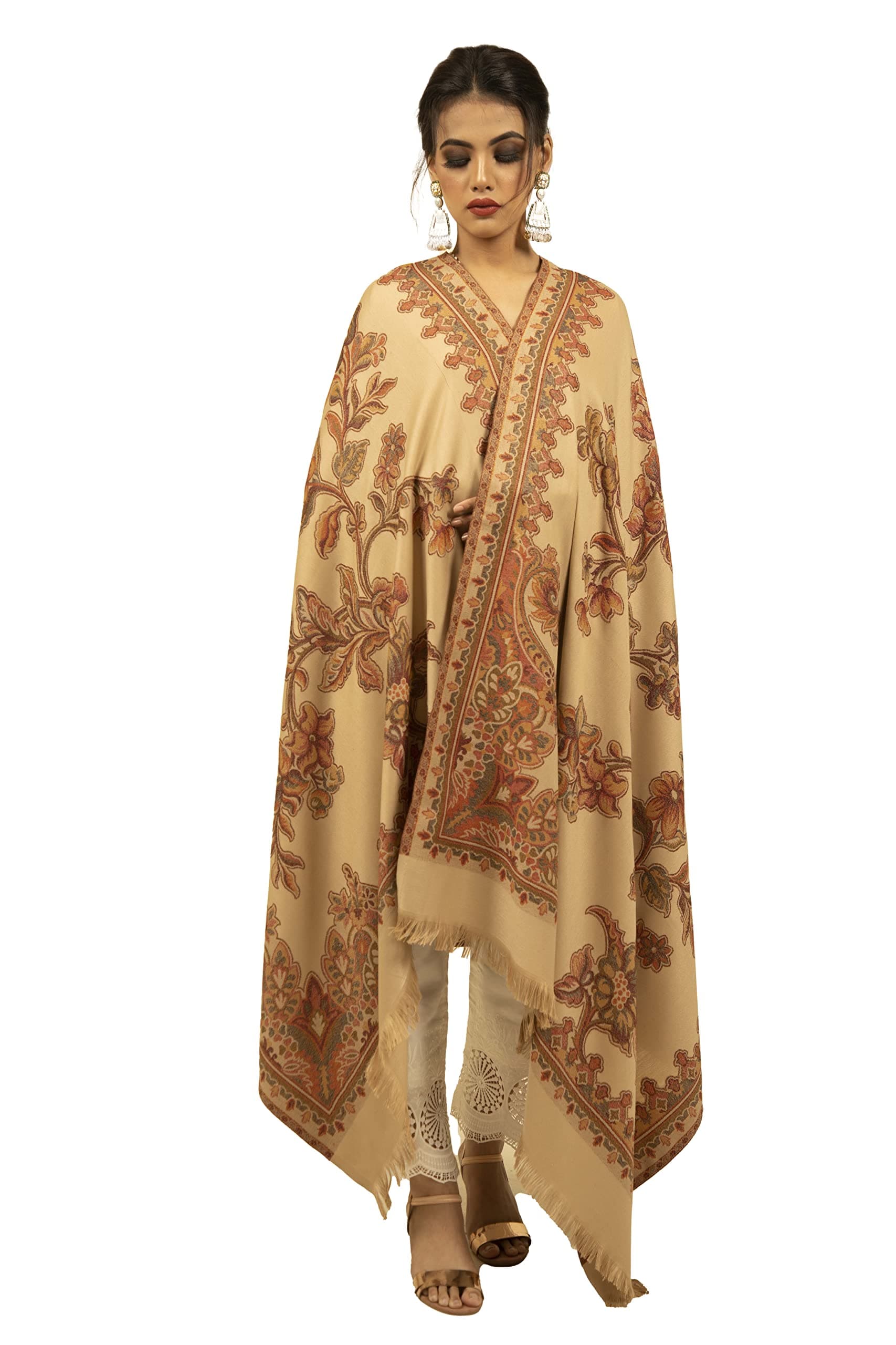 Shal-é-Pashm Women's Faux Luxurious Pashmina Warm and Soft Kashmiri Shawl (BEIGE)