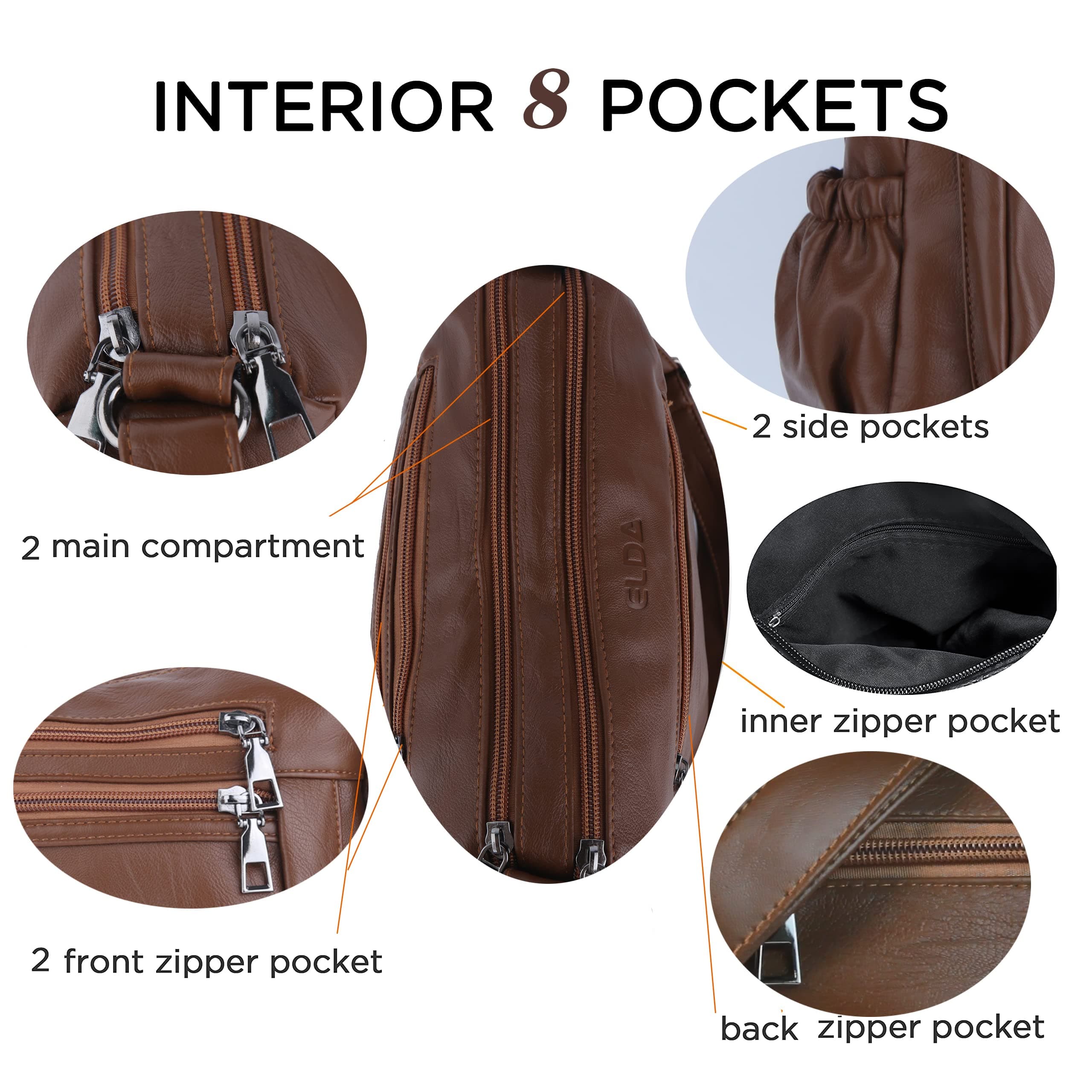 ELDA Crossbody Bags For Women Pocketbooks Soft PU Leather Purses and Handbags Multi Pocket Shoulder Bag