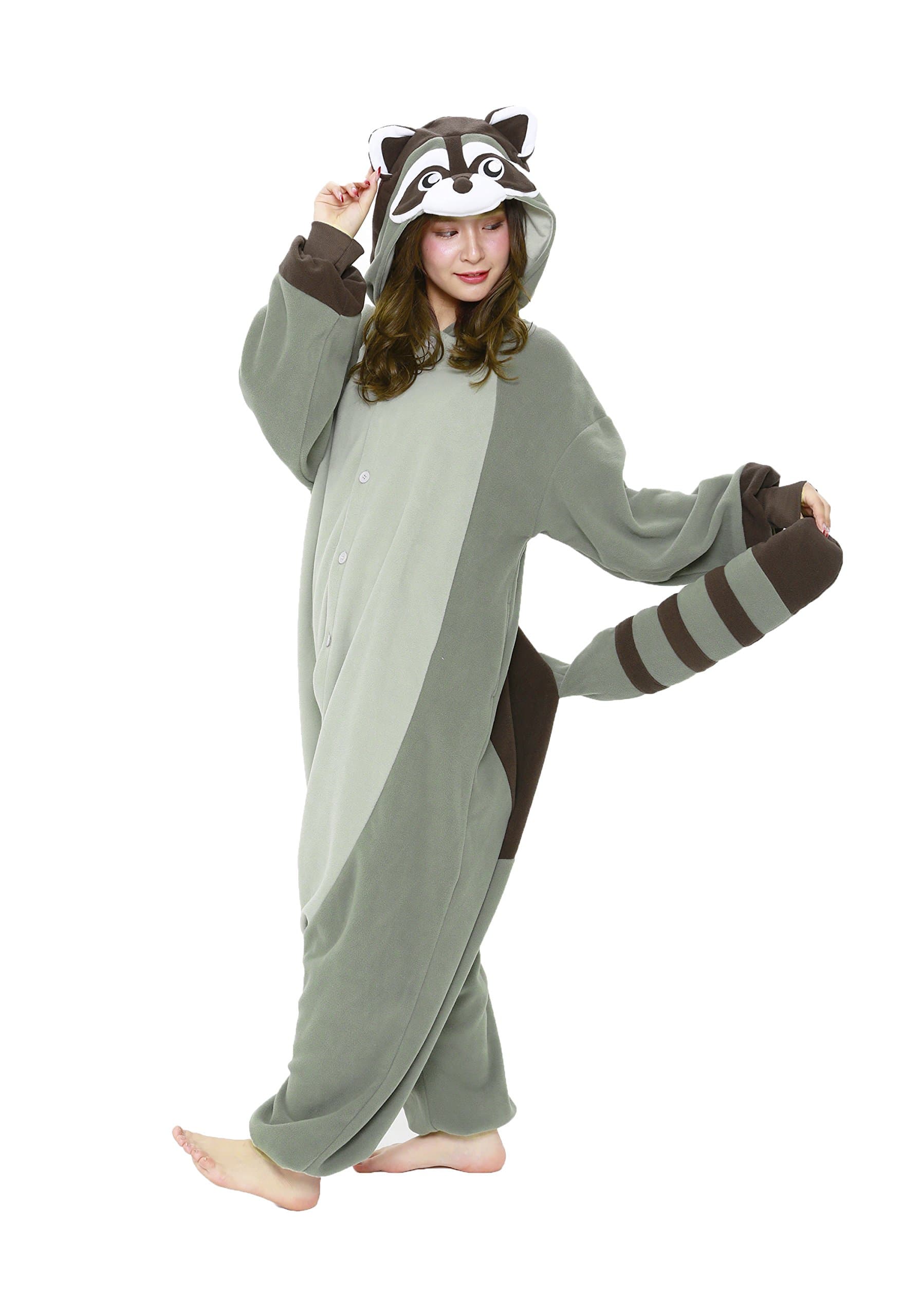 SAZAC Raccoon Kigurumi Halloween Costume Onesie, Gray, One Size