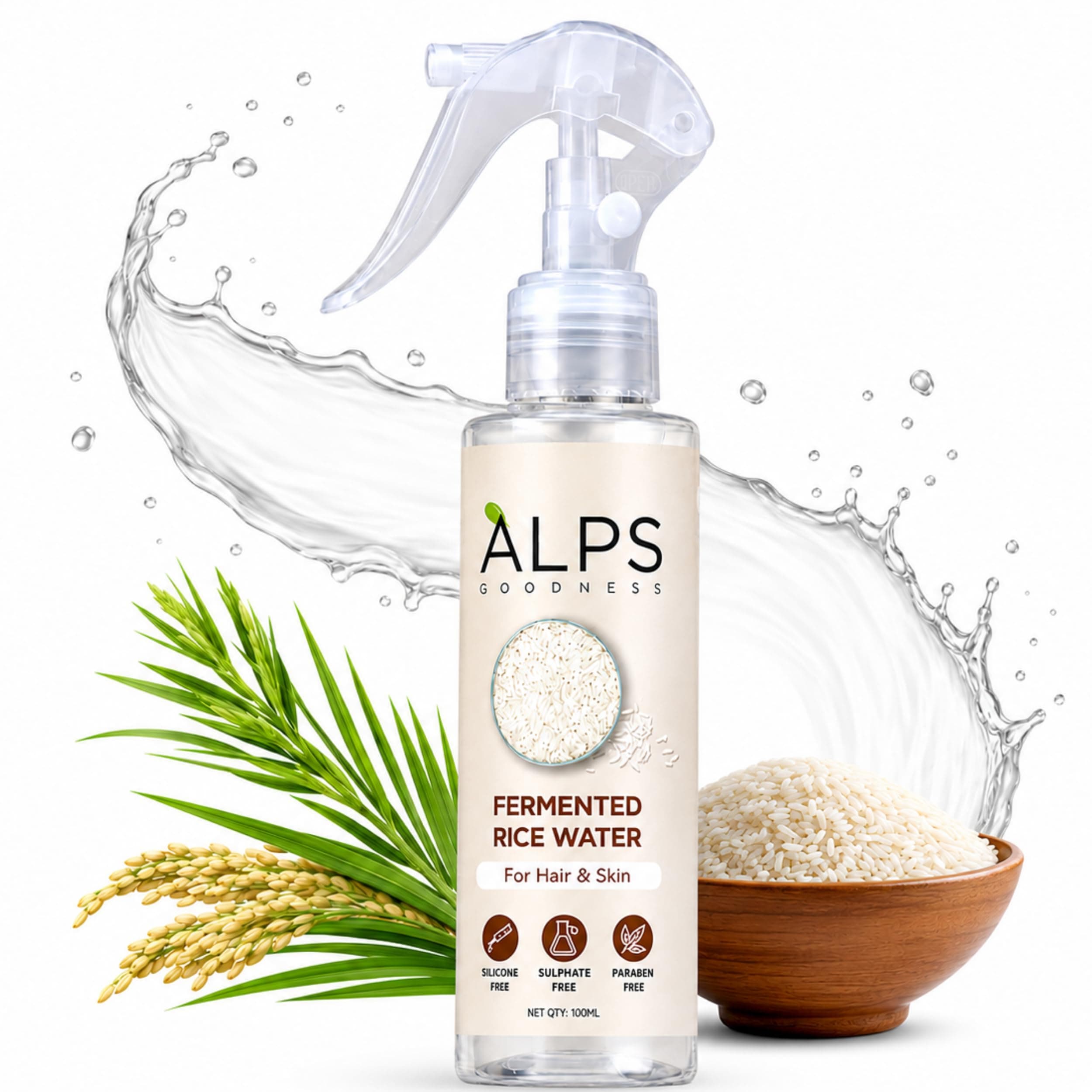 ALPS GOODNESS Fermented Rice Water | Spray for Hair and Skin, Glass Skin and Shiny Hair | For Brigthter Skin | Replenishes Keratin (100ml)