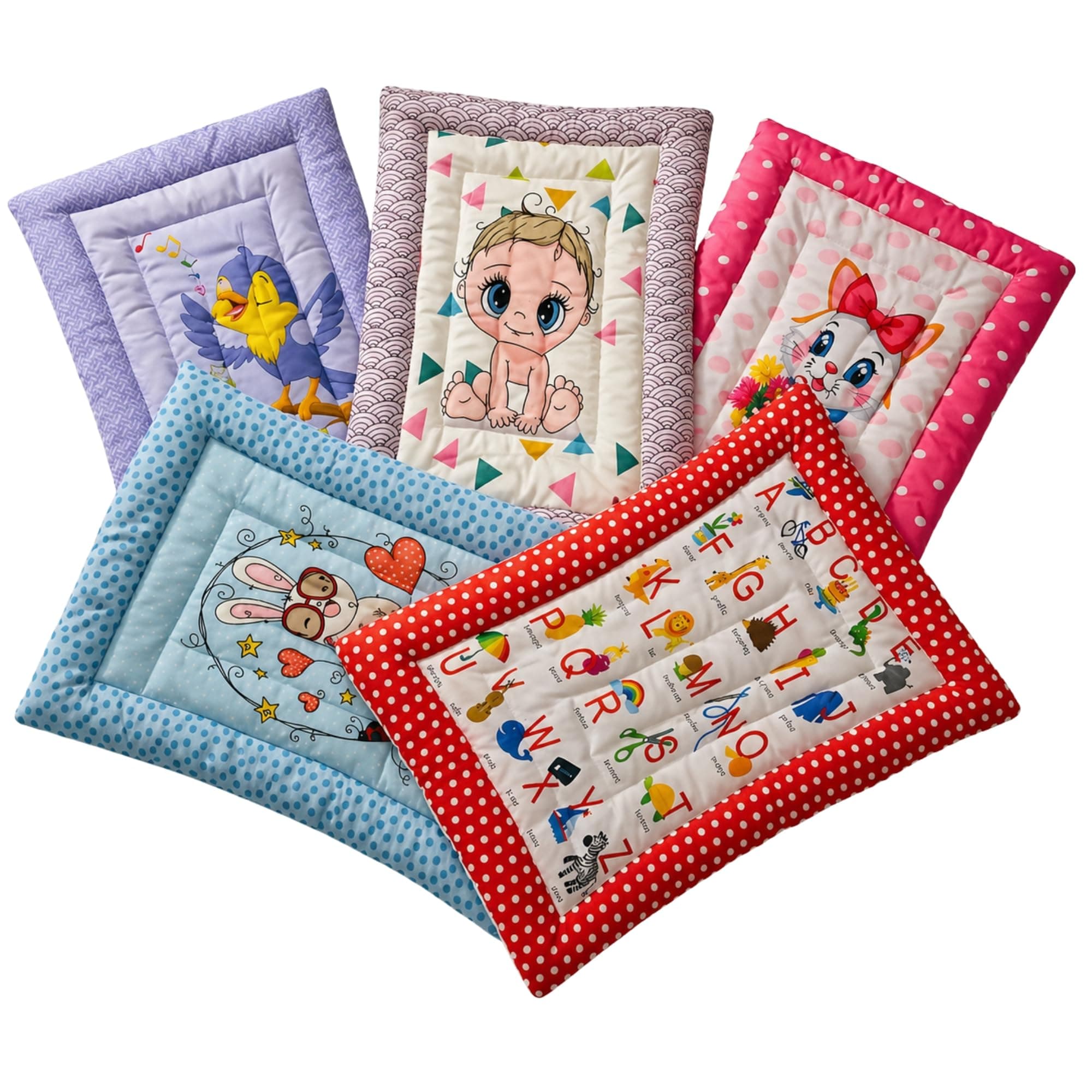 RUMPES New Born Baby Godadi Pack of 5 Combo Set Soft Cotton Baby Godi, Godari, Baby Bed, Crib Sheet, Cartoon & ABCD Mat, Red, Blue, Pink, Purple, Lavender