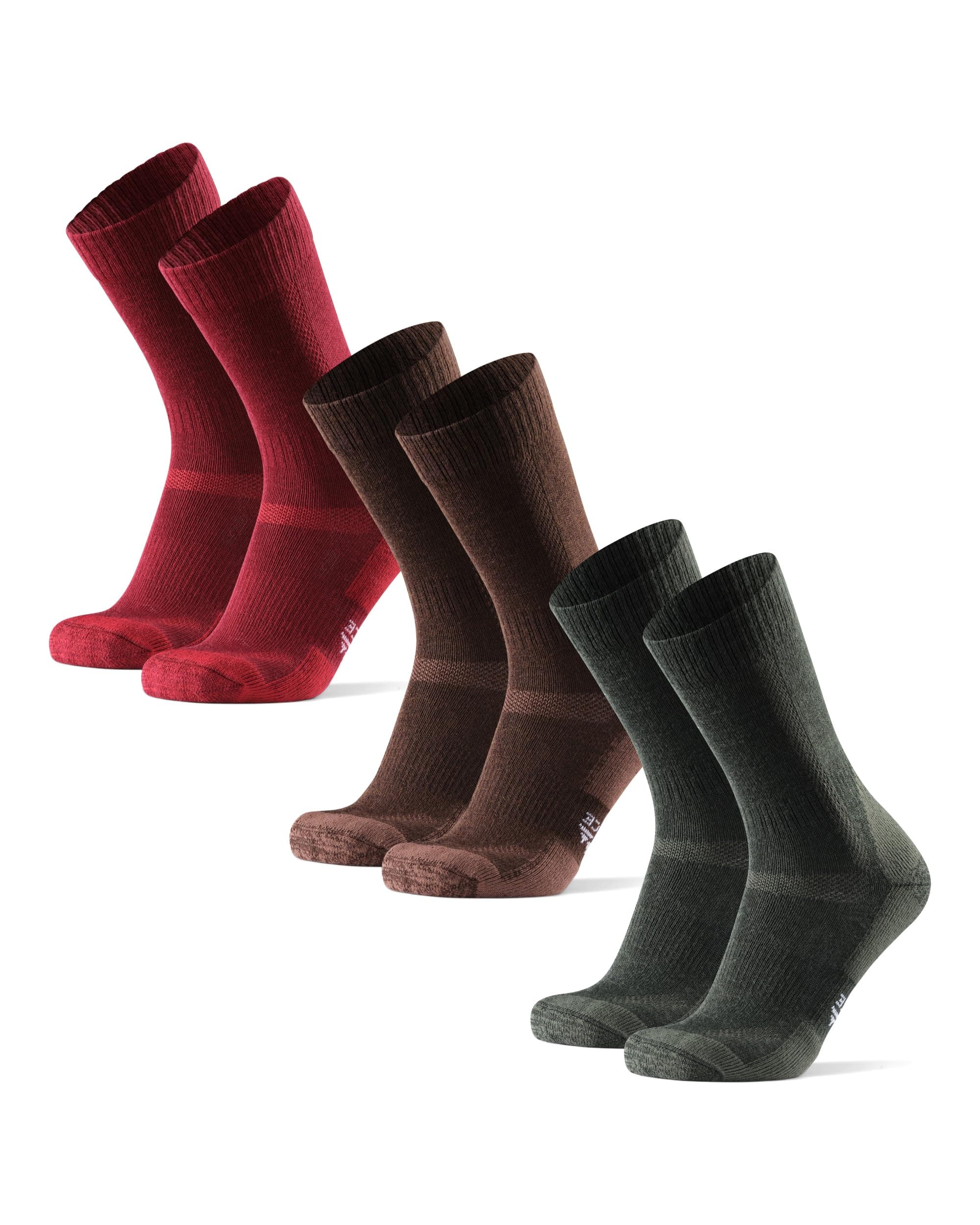 Merino Wool Hiking & Walking Socks 3 pack (Multicolor: Brown, Red, Green, US Women 8-10 // US Men 6.5-8.5)