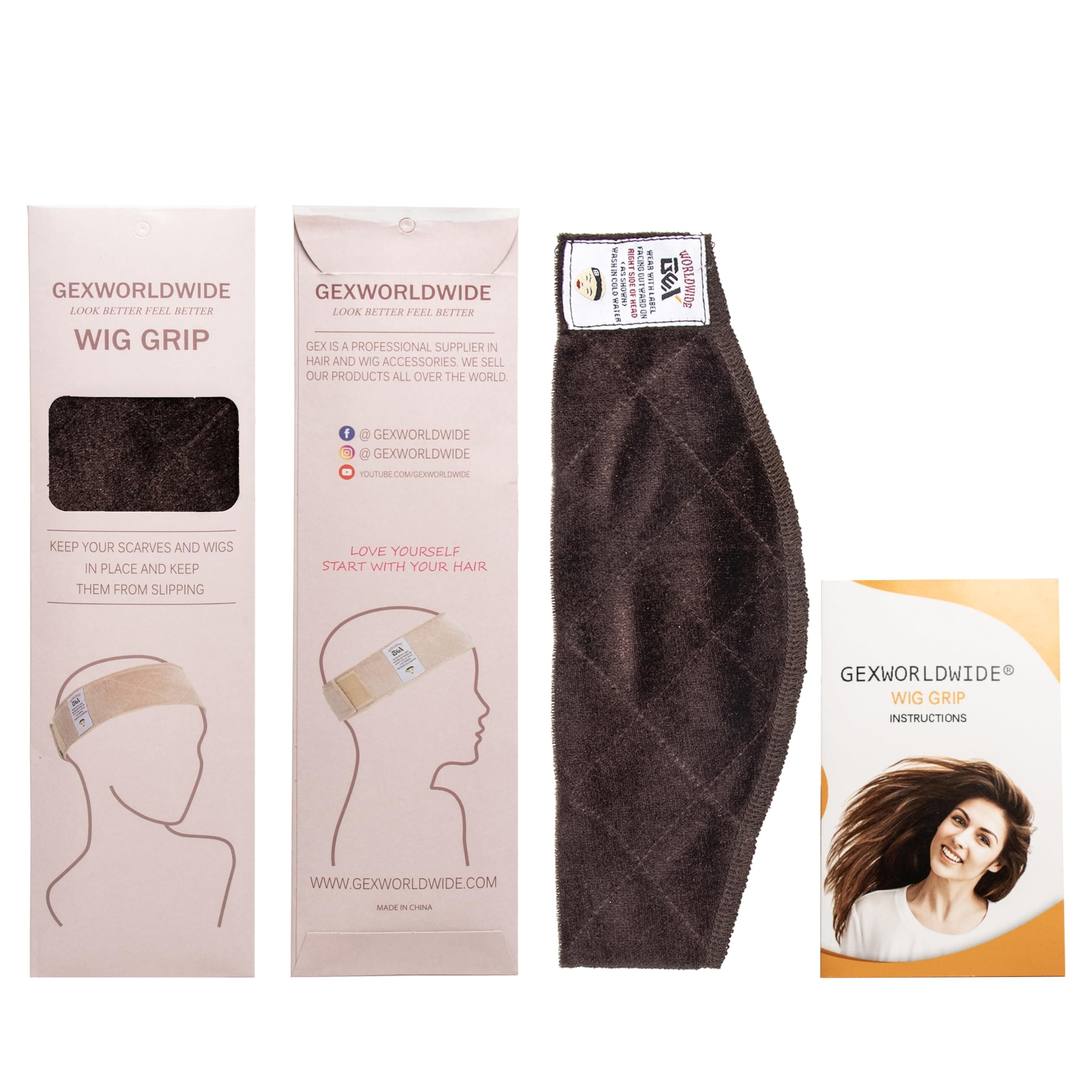 GEX Wig Grip Band Adjustable Wig Comfort Band Headband Flexible Velvet Scarf Wig Comfort Non-Slip Adjustable Fasten New Design Wig Bands With Arch Extra Hold for Women (Brown)