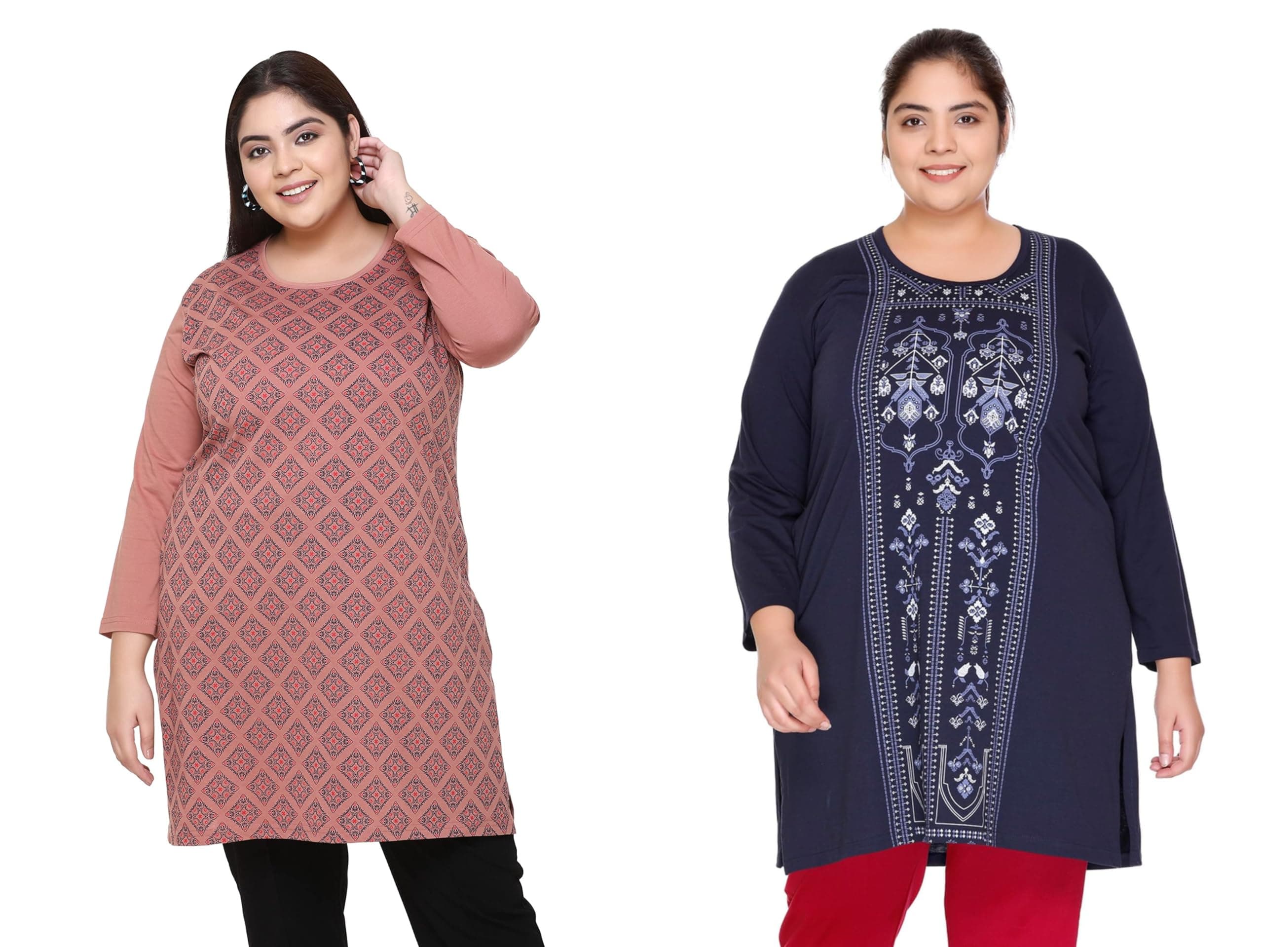 In Love Women's Cotton Plus Size Printed Kurti Full Sleeves Pack of 2 Packof2-10 6XL