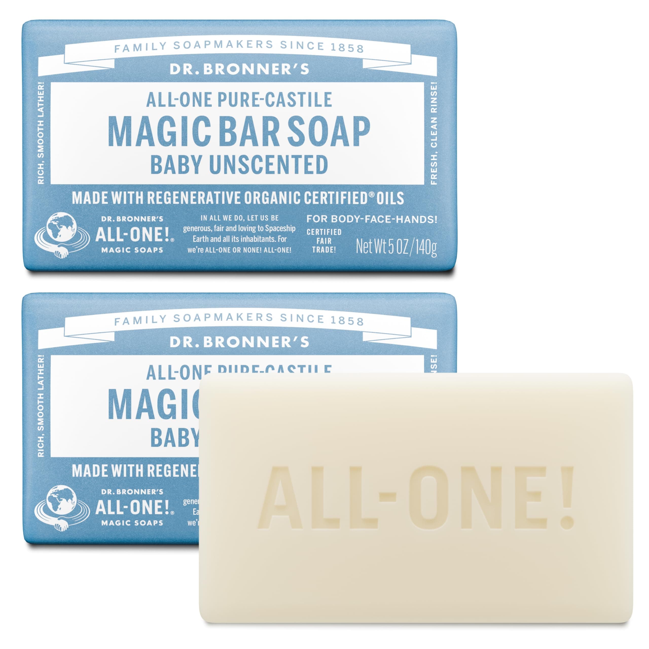 Dr. Bronner's Organic Pure Castile Bar Soap, - Baby-mild - 5 oz - 2 pk