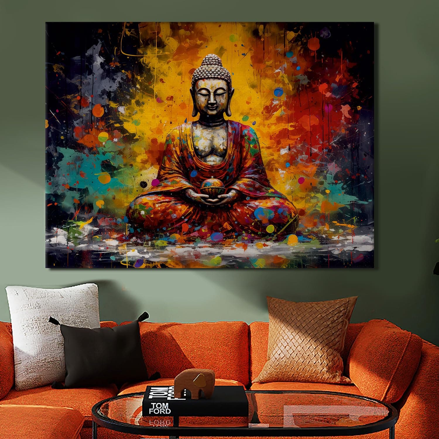 PAPER PLANE DESIGN Lord Buddha Wall Art for Living Room Buddha Artwork Canvas Large Size Paintings Colourful Abstract Buddah Wall Décor for Office Home Decoration.