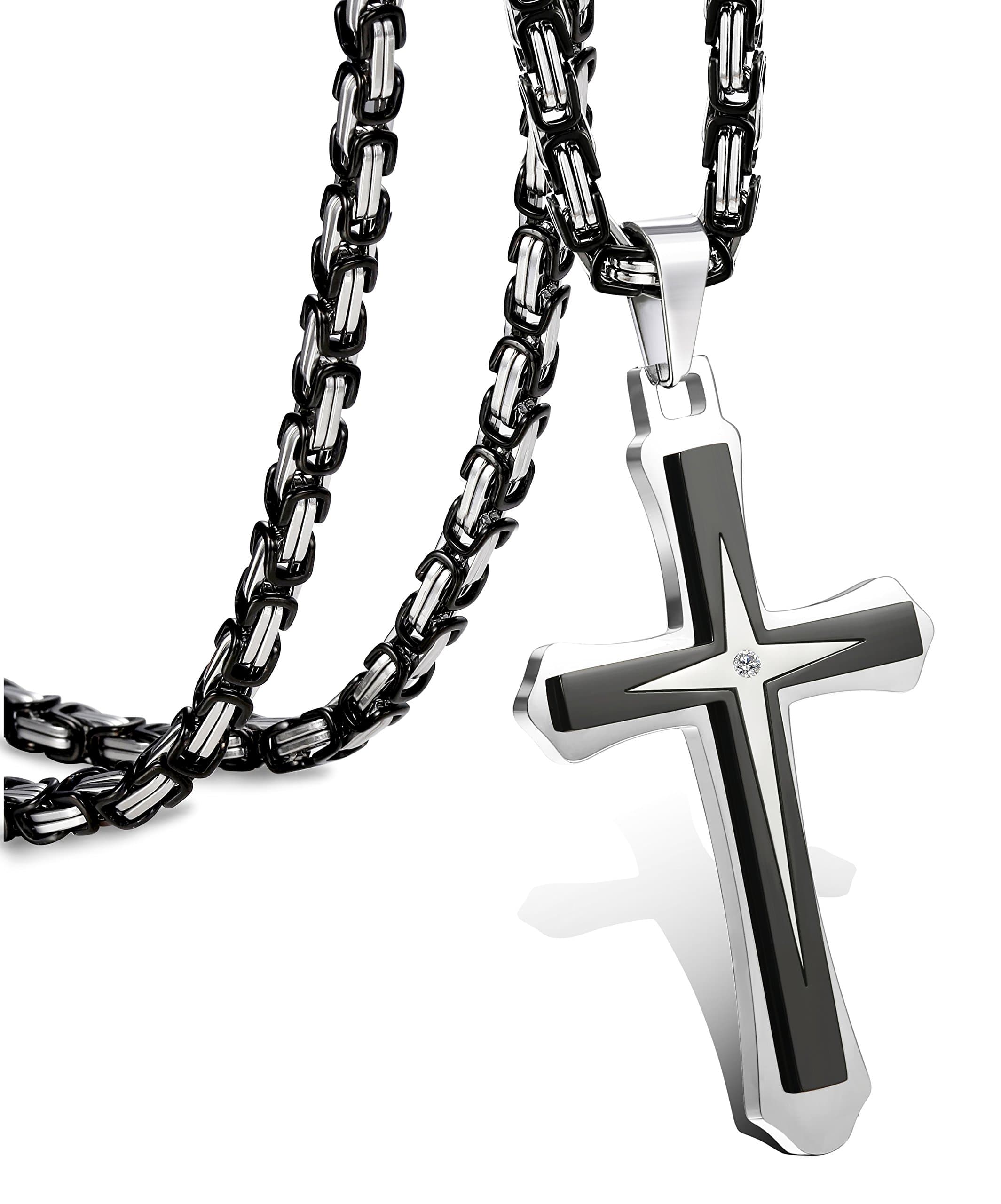 LOLIAS Black 14K Gold Plated 𝐂𝐫𝐨𝐬𝐬 𝐍𝐞𝐜𝐤𝐥𝐚𝐜𝐞 for Men Stainless Steel 𝐁𝐲𝐳𝐚𝐧𝐭𝐢𝐧𝐞 Chain With Cross Pendant Necklace 𝐌𝐞𝐧𝐬 𝐆𝐢𝐟𝐭 22-30Inch, 22IN, Metal, Cubic Zirconia