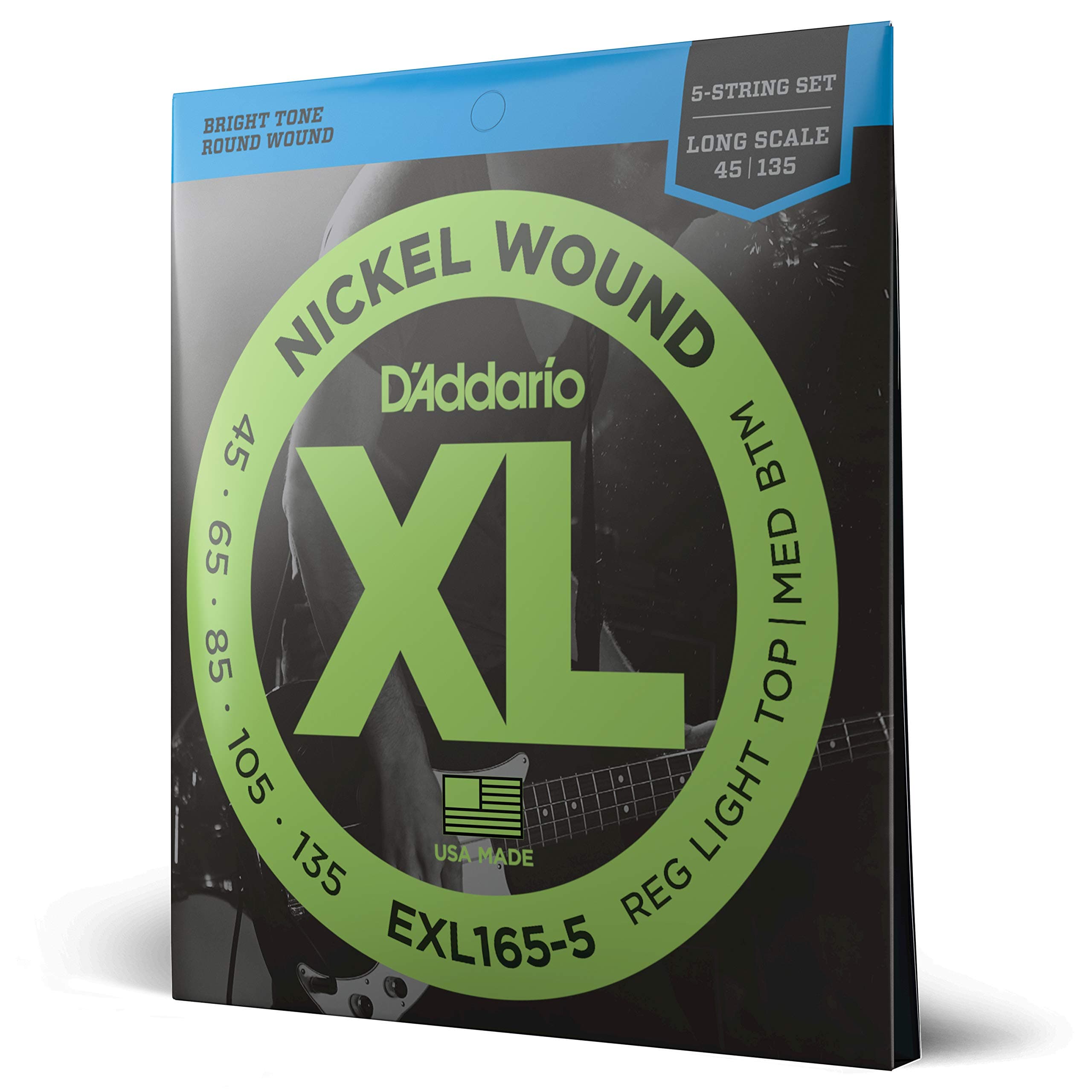 D'Addario EXL165-5 45-135 5-String Nickel Wound Custom Light Long Scale Bass Guitar Strings