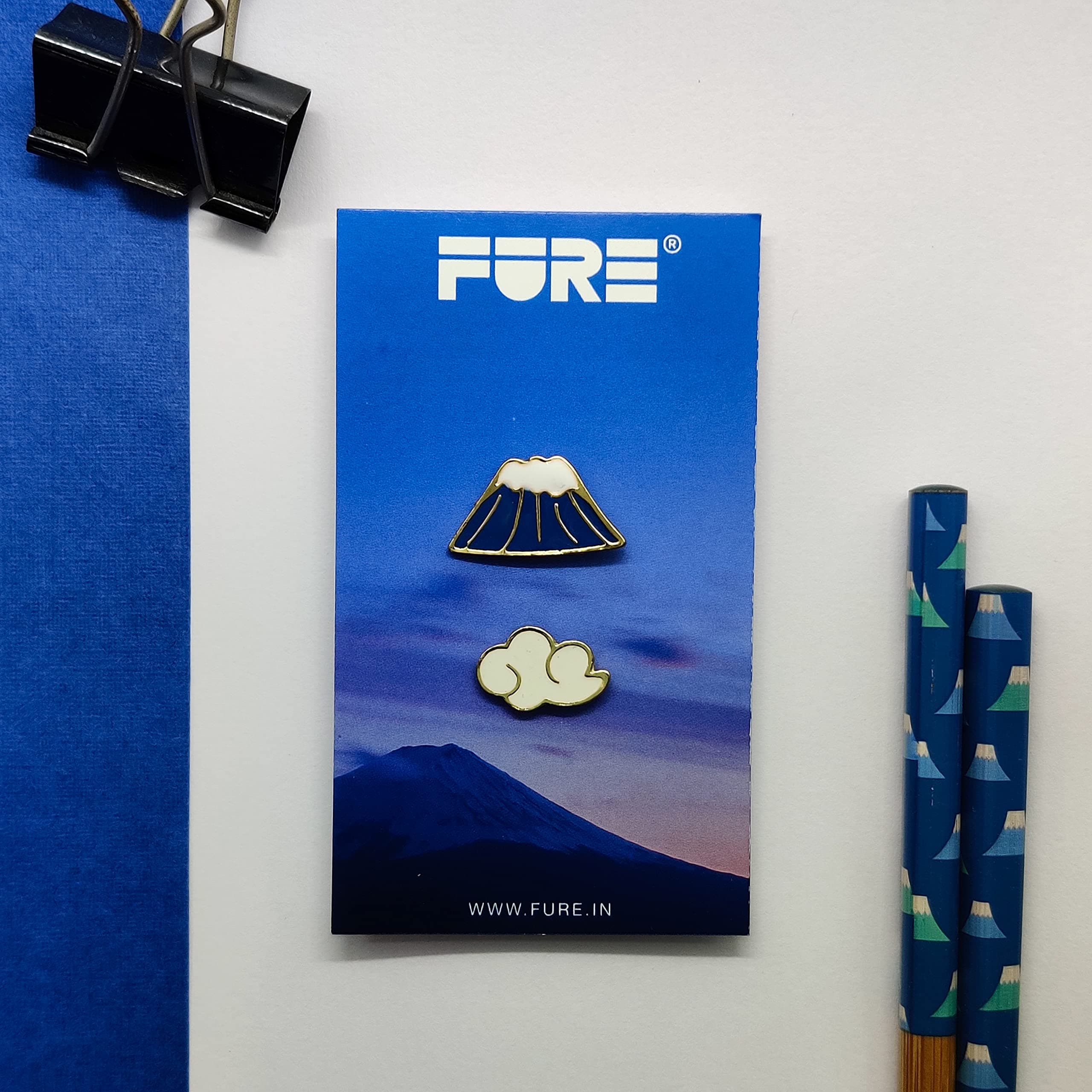 FURE Mountain & Cloud Enamel Pins with Chain