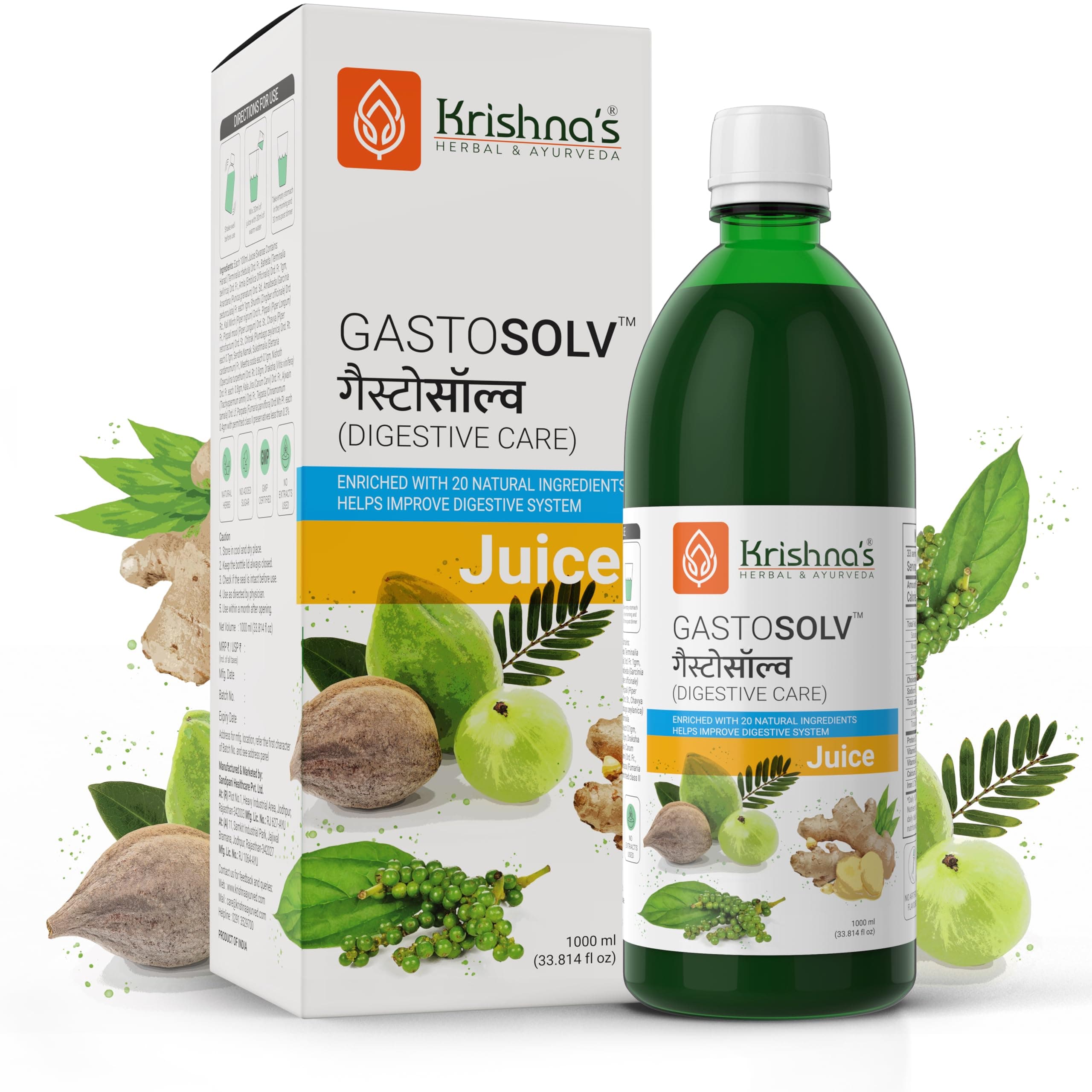 Krishna’s Gastosolv Juice 1000 ml | Ayurvedic Digestive Tonic | Helps Relieve Acidity, Gas & Bloating | Natural Gut Health Support