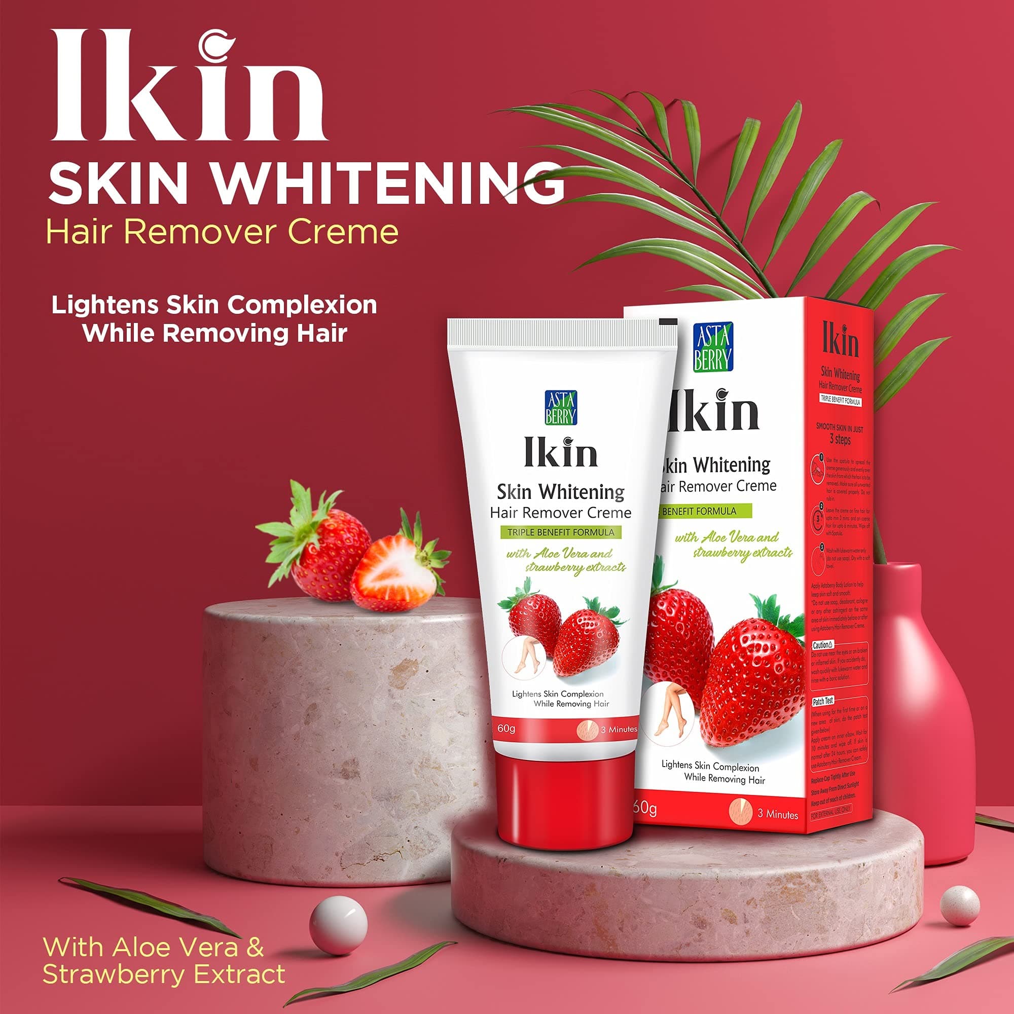 Ikin Skin Brightening Hair Remover Cream 60gm, Pack of 3 (3 x 60g) Hair Removal Cream for Girls & Women for All Skin types