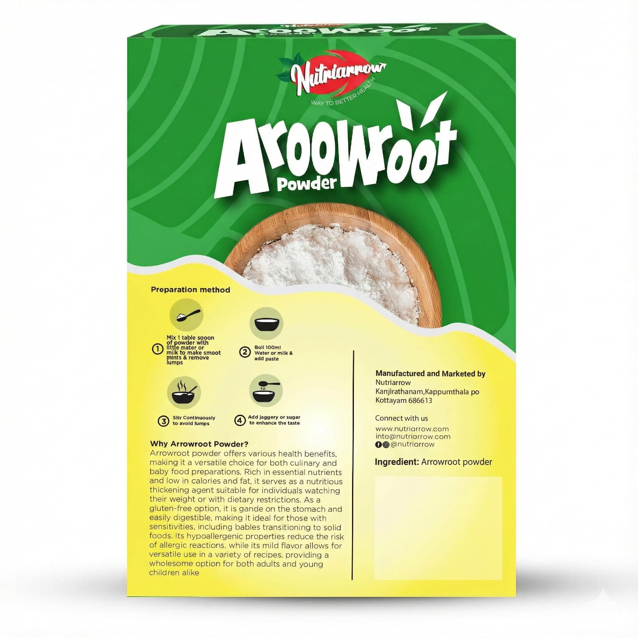 Nutriarrow Arrowroot Powder | Ararot Powder | Koova Podi | Natural Tickening Agent For Gravy, Soups, Puddings, Bread, Cereal, Porridge and More | Gluten-Free (Pack of 1, 200g)