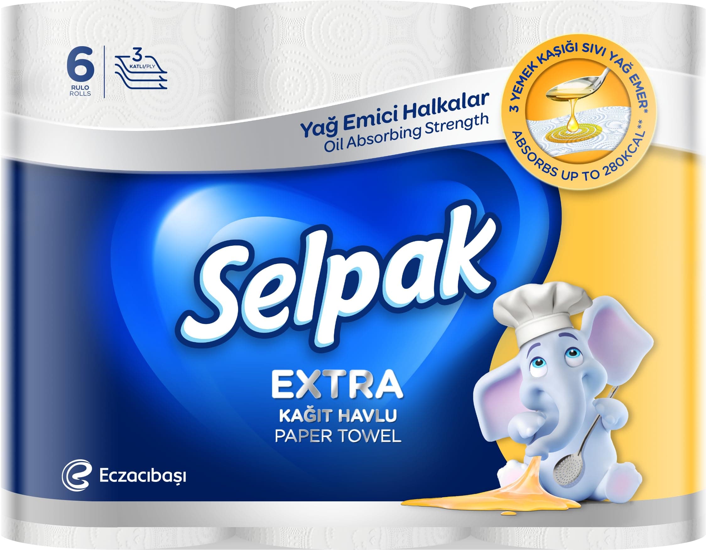 SELPAK Extra Kitchen Towel Tissue Paper 3ply 6 Rolls/Pack with Oil Absorbing Strength